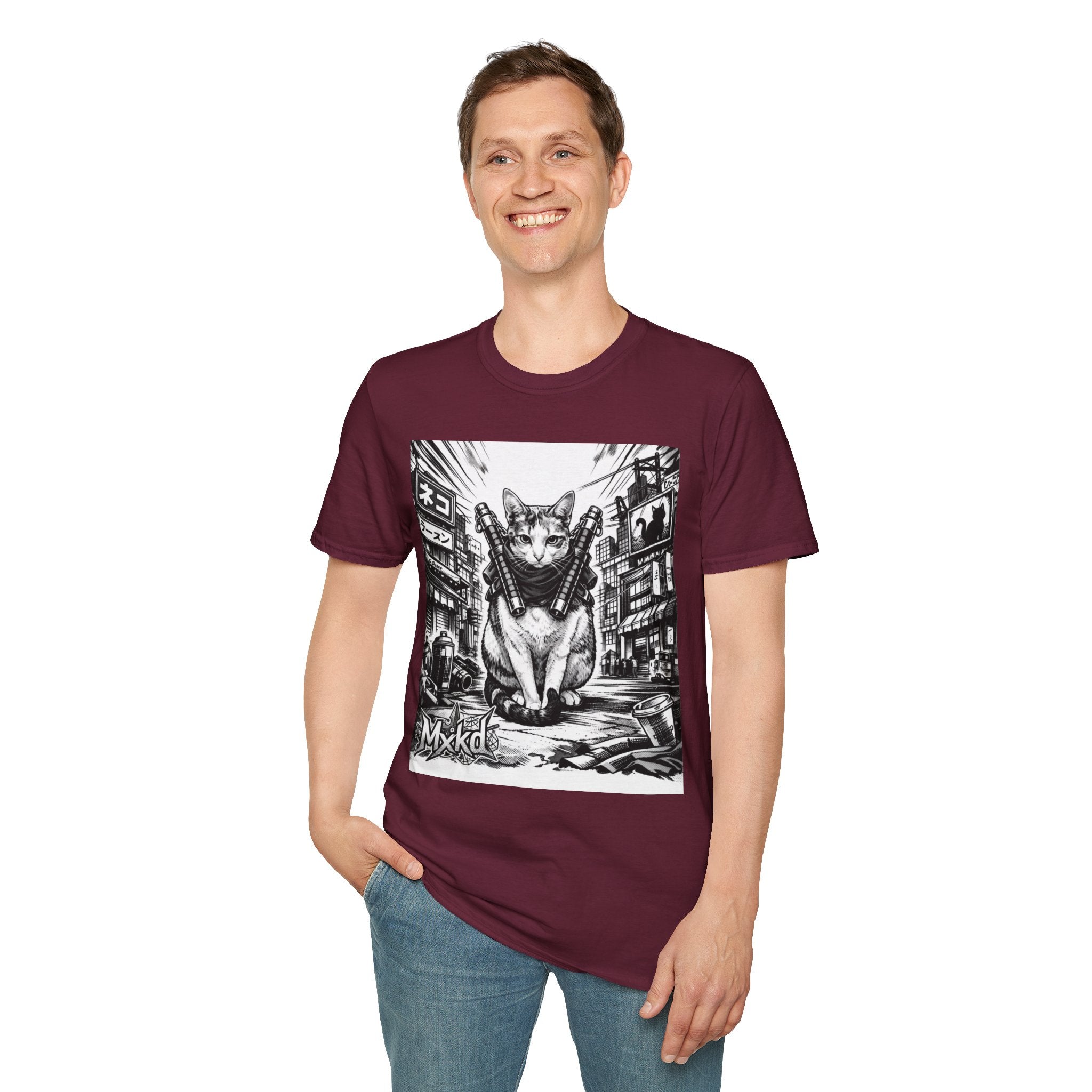 Cat Samurai T‑Shirt — Urban Noir Graphic Tee (Mxkd)