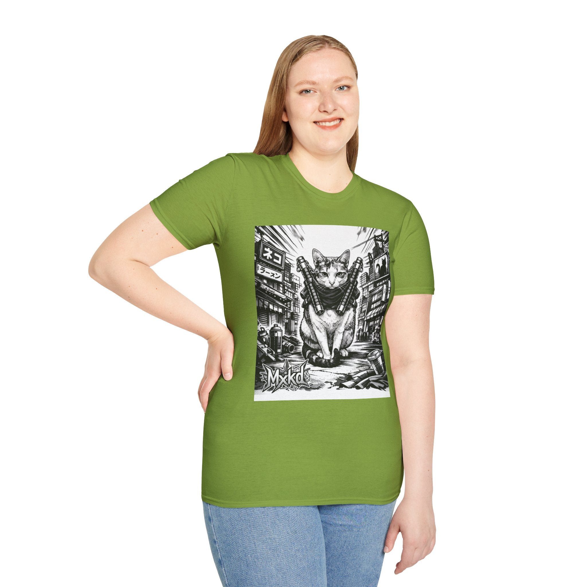 Cat Samurai T‑Shirt — Urban Noir Graphic Tee (Mxkd)