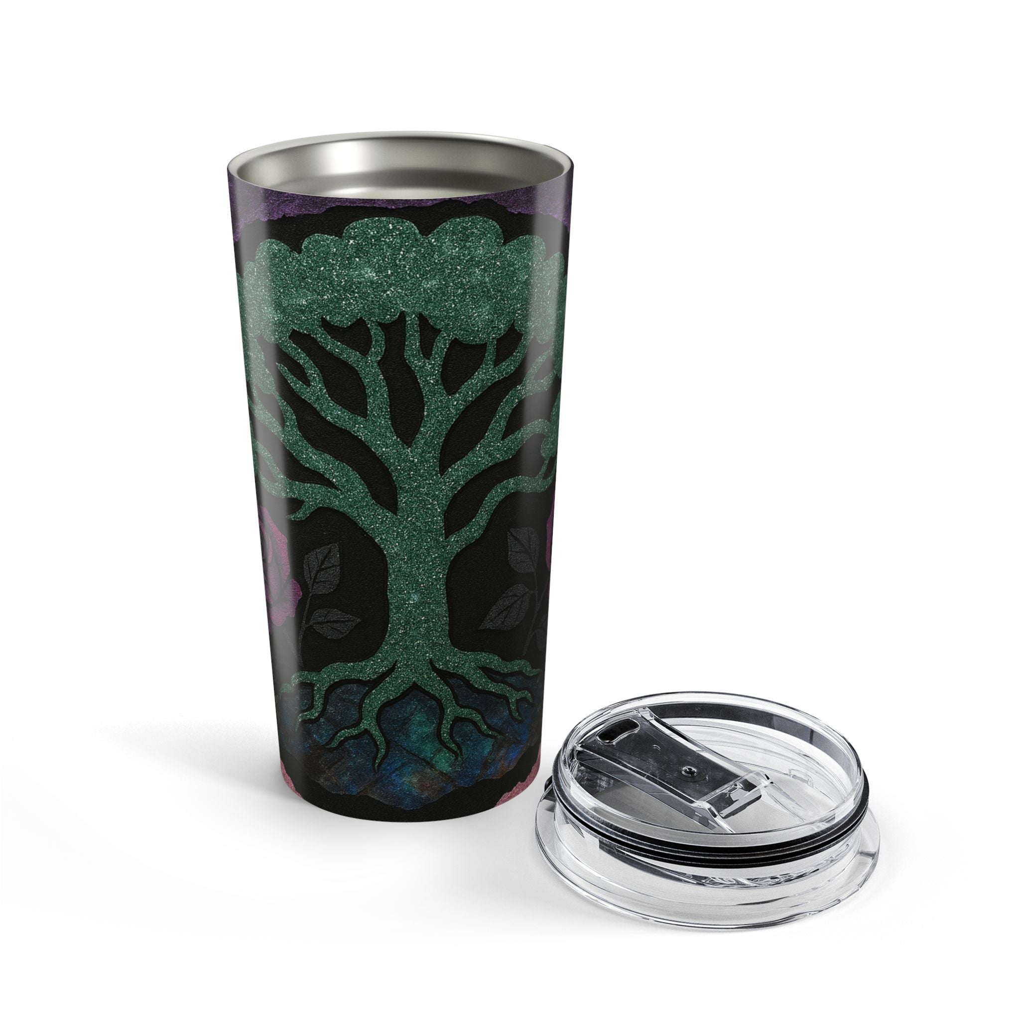 20oz Tree of Life & Purple Roses Stainless Steel Tumbler — Insulated Travel Cup
