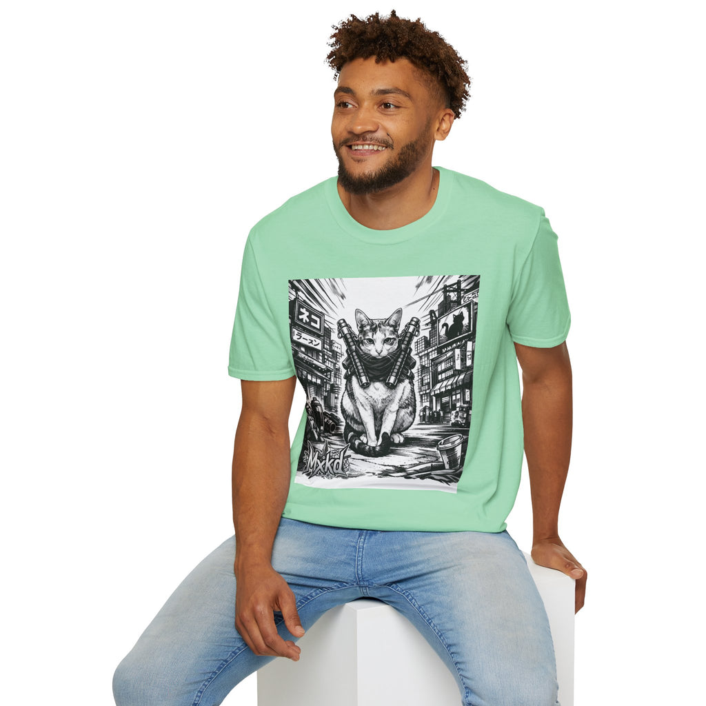 Cat Samurai T‑Shirt — Urban Noir Graphic Tee (Mxkd)