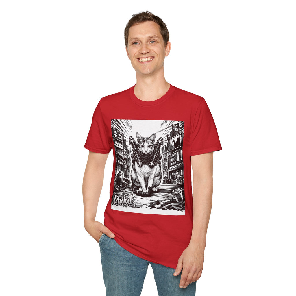 Cat Samurai T‑Shirt — Urban Noir Graphic Tee (Mxkd)