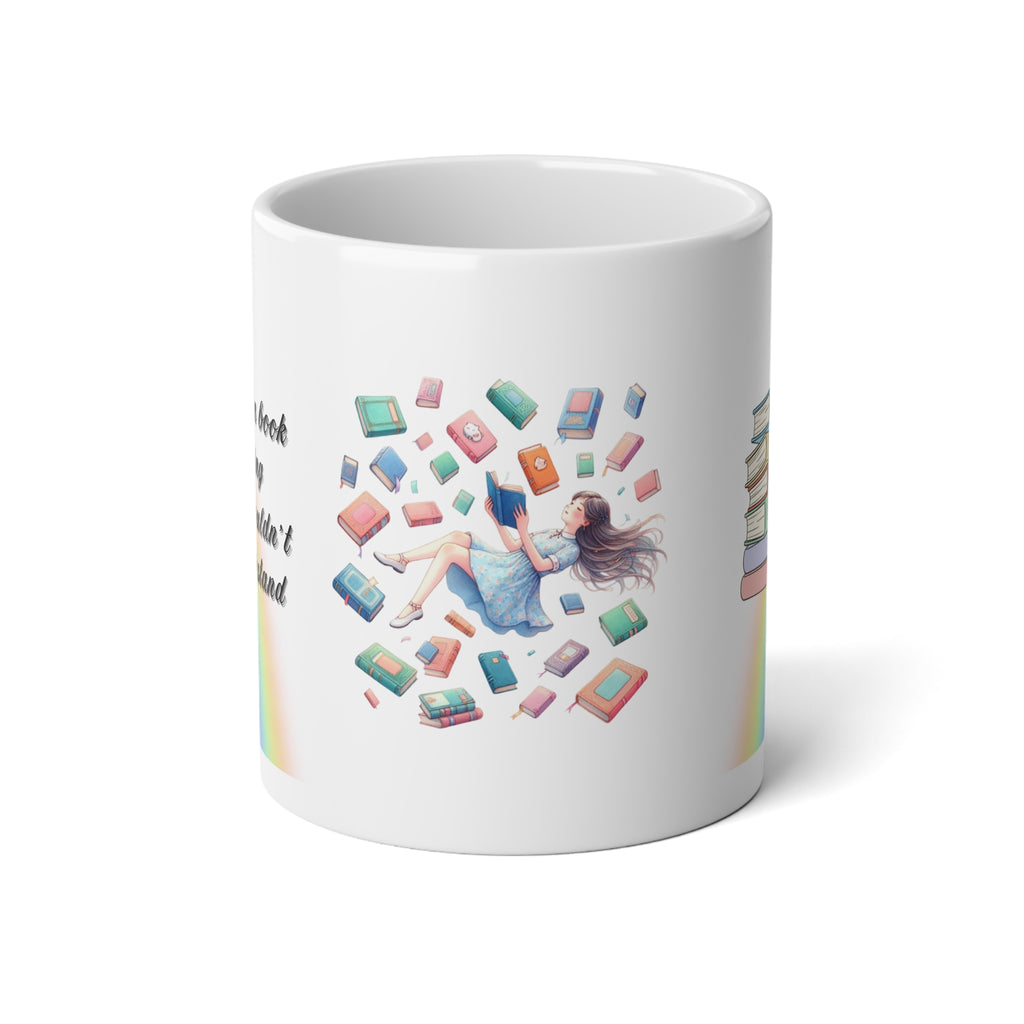 20oz Jumbo Booklover Mug — Rainbow Reading Girl Coffee Cup
