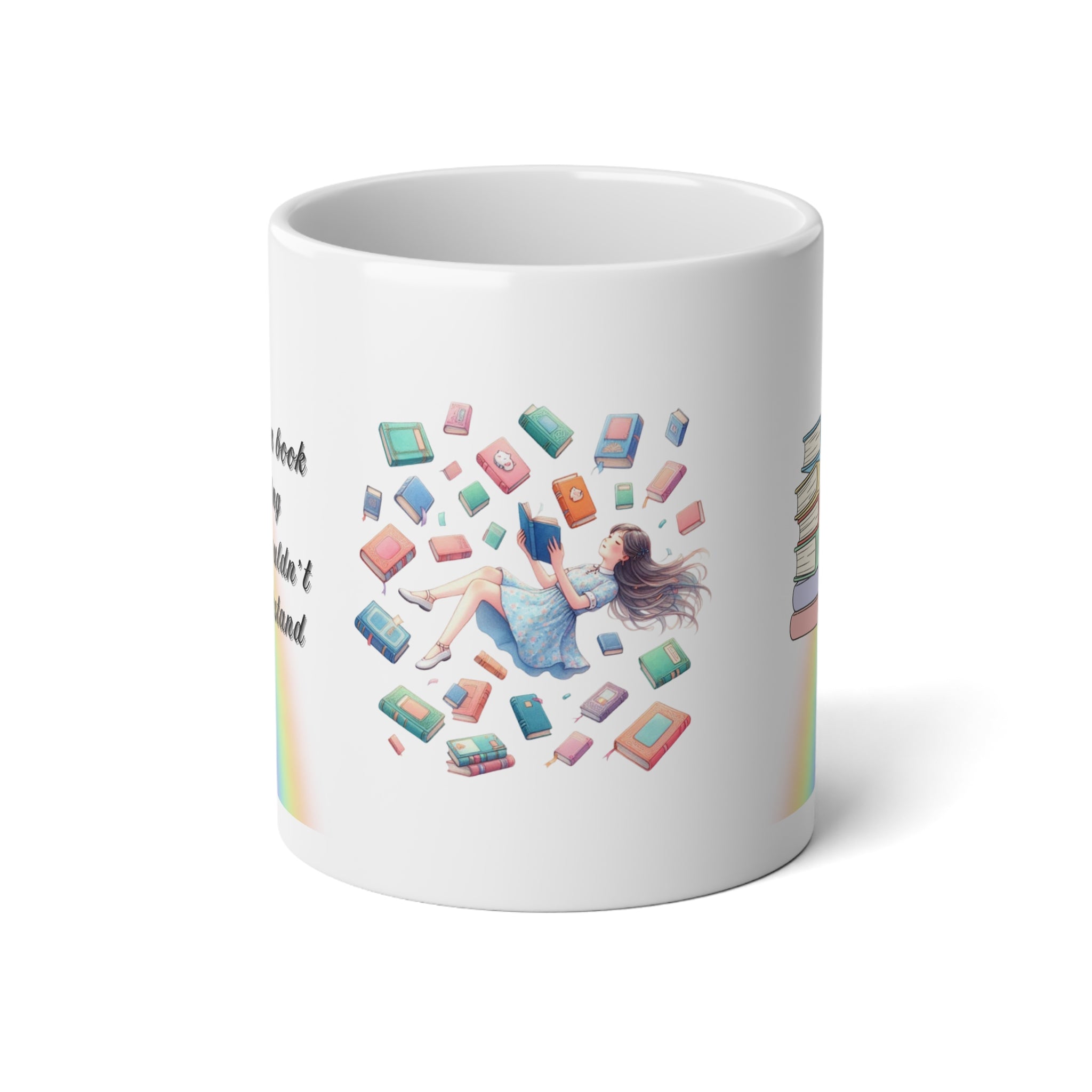 20oz Jumbo Booklover Mug — Rainbow Reading Girl Coffee Cup