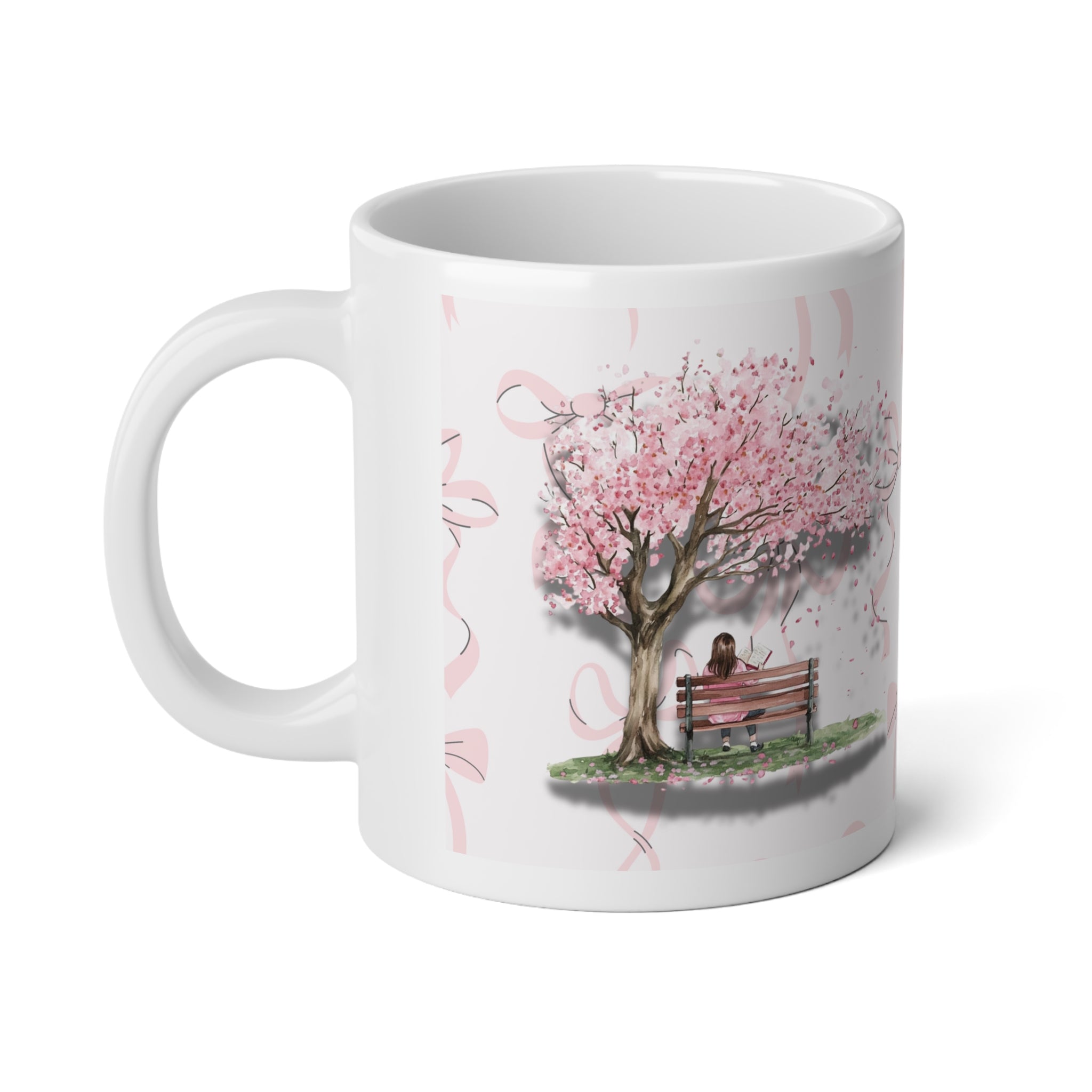 20oz Jumbo Mug - "I Read to Escape" Pink Ribbon Floral Book Lover Coffee Cup