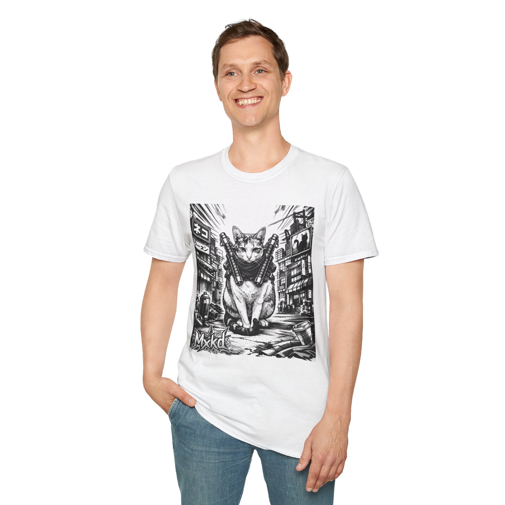 Cat Samurai T‑Shirt — Urban Noir Graphic Tee (Mxkd)