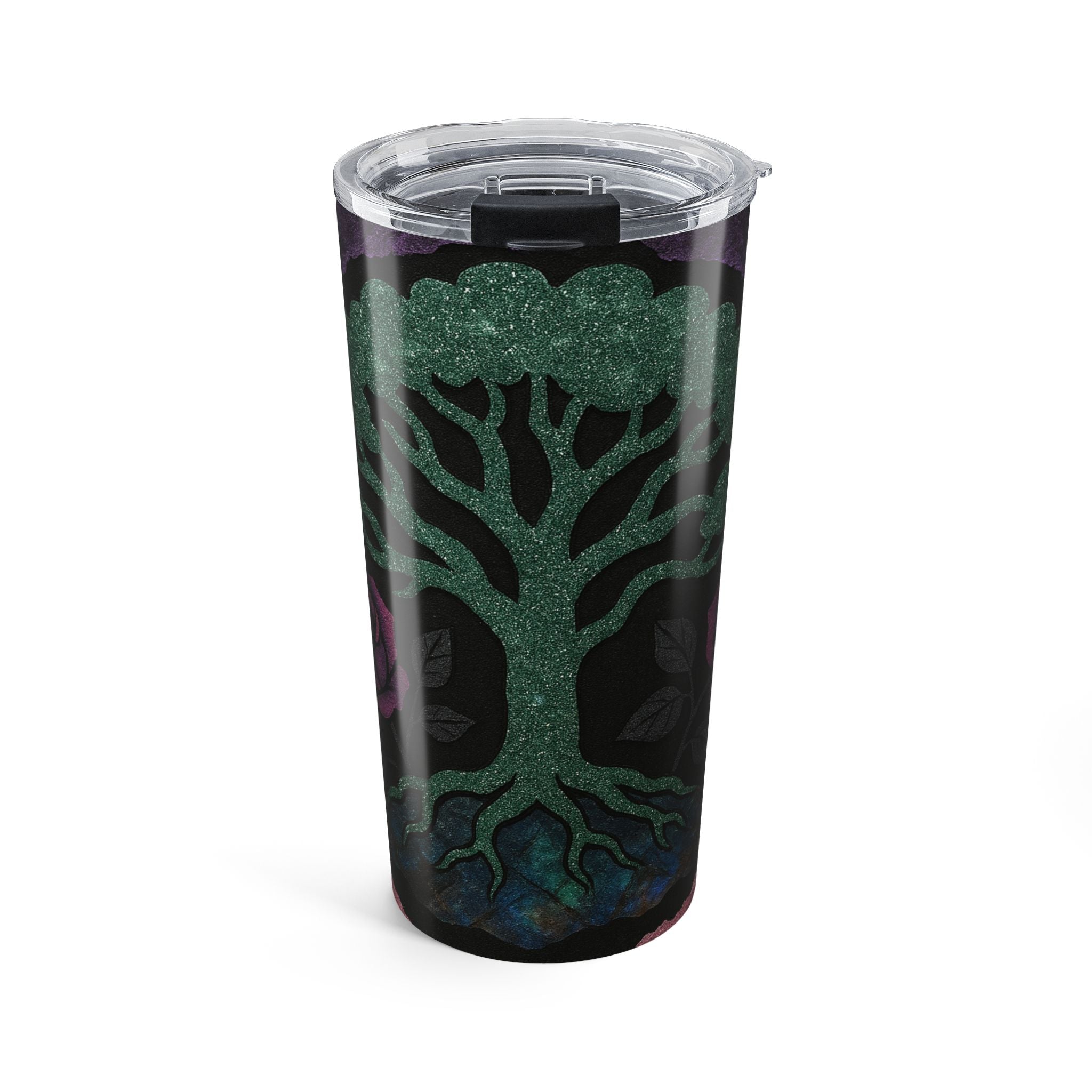 20oz Tree of Life & Purple Roses Stainless Steel Tumbler — Insulated Travel Cup