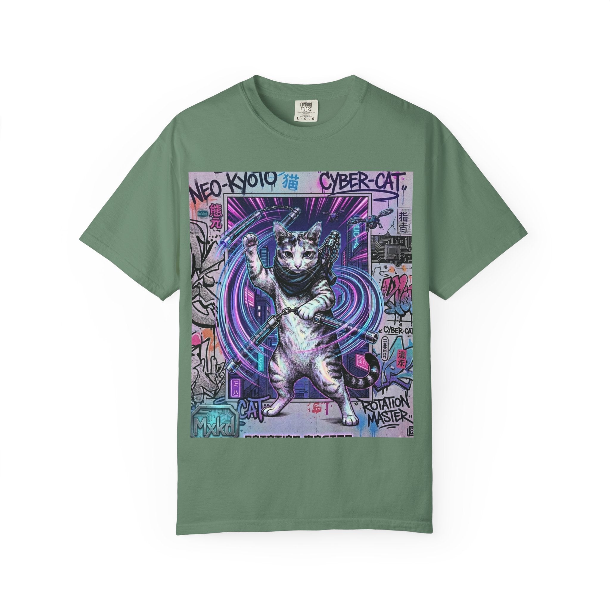 Cyber Cat T-Shirt — Neo-Kyoto Street Art Graphic Tee