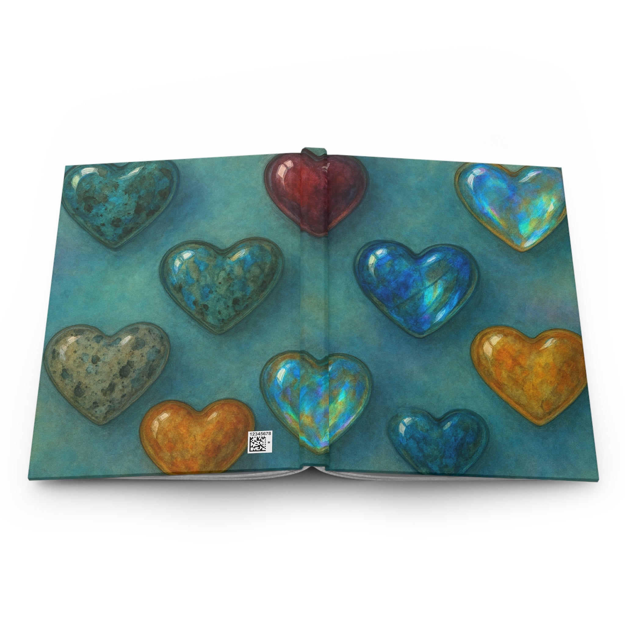 Heart Pattern Hardcover Journal — Colorful Gemstone Hearts Matte Notebook for Gratitude, Travel & Daily Notes