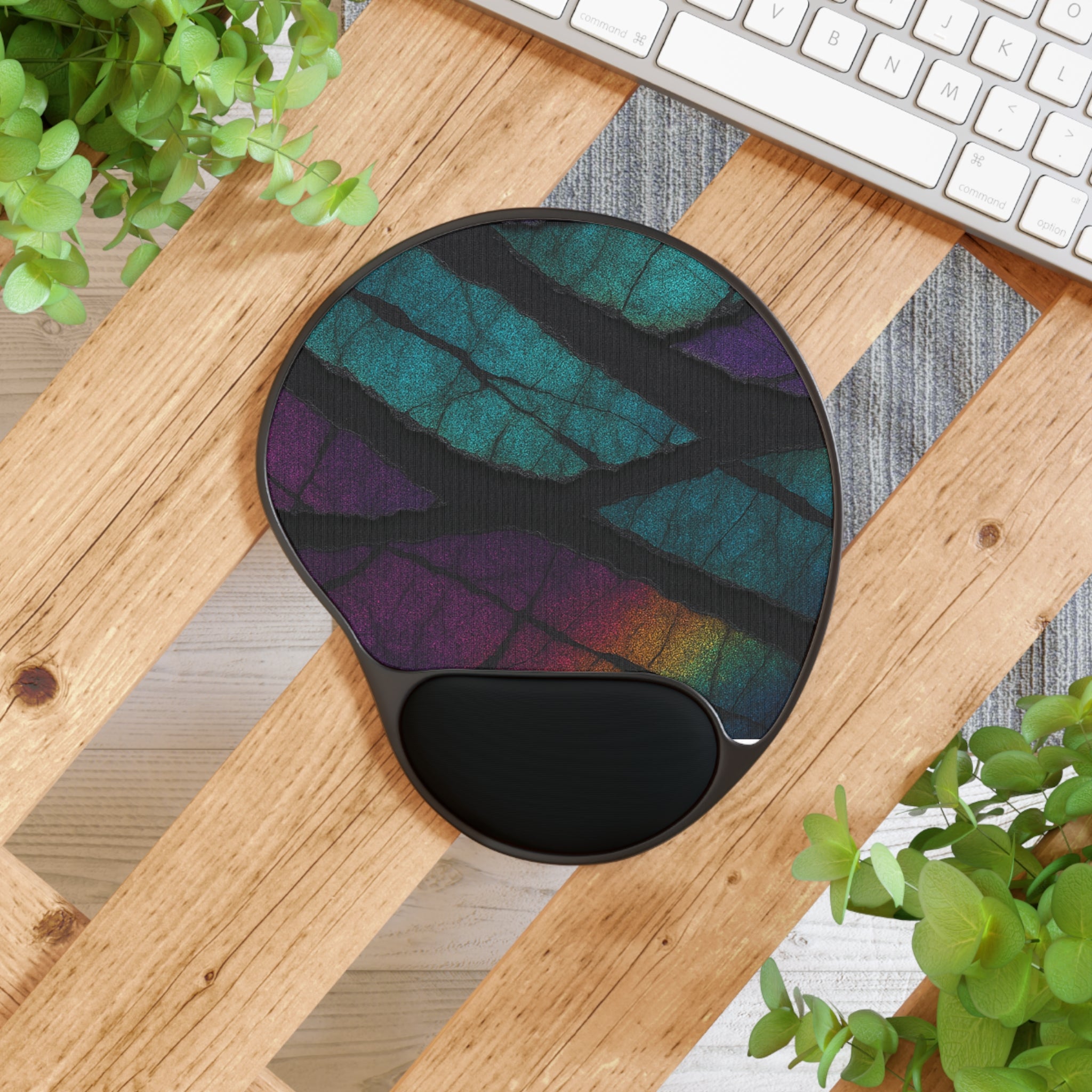 Ergonomic Gel Mouse Pad — Teal & Purple Stained-Glass Design