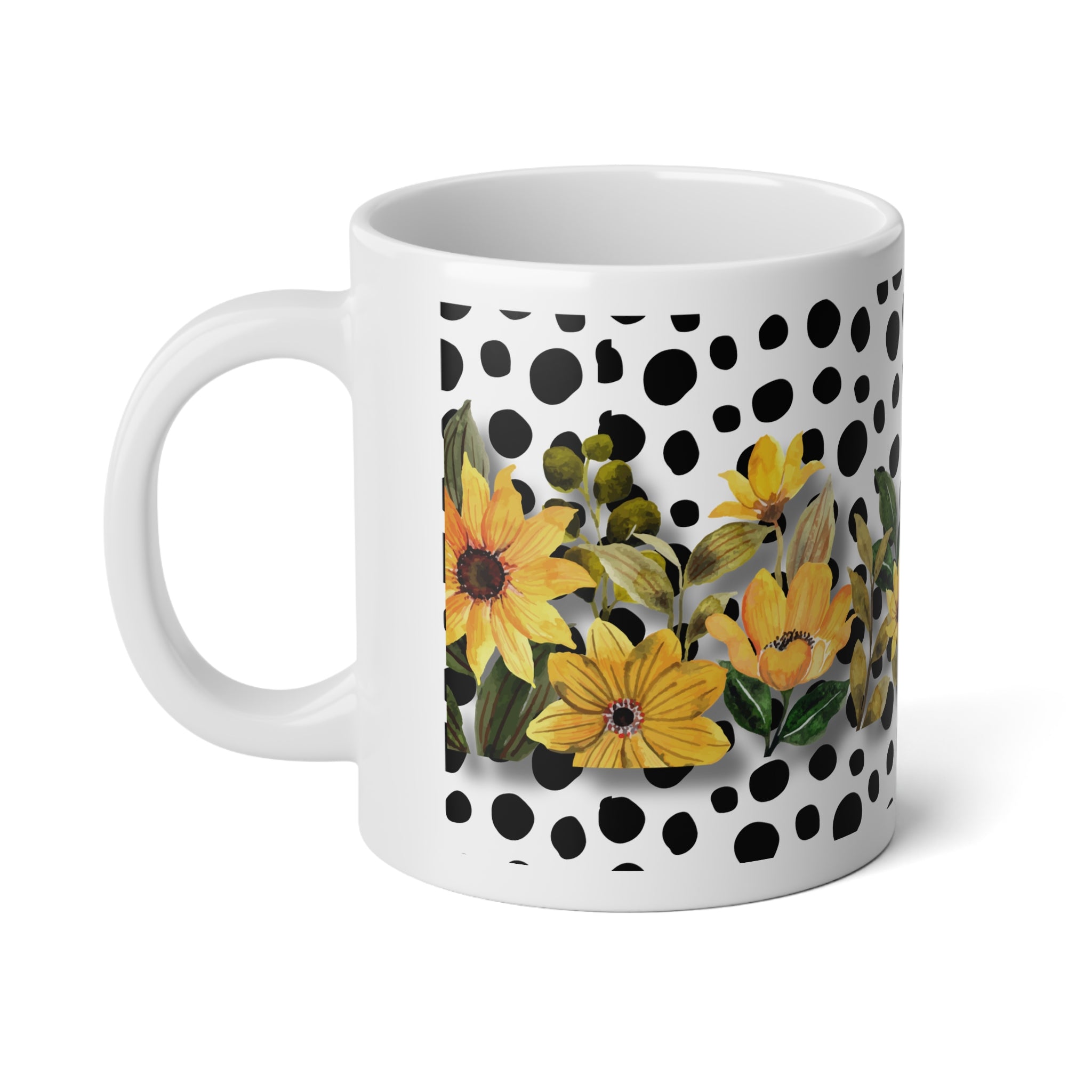20oz Floral Polka Dot Jumbo Mug – Yellow Wildflower Coffee Cup