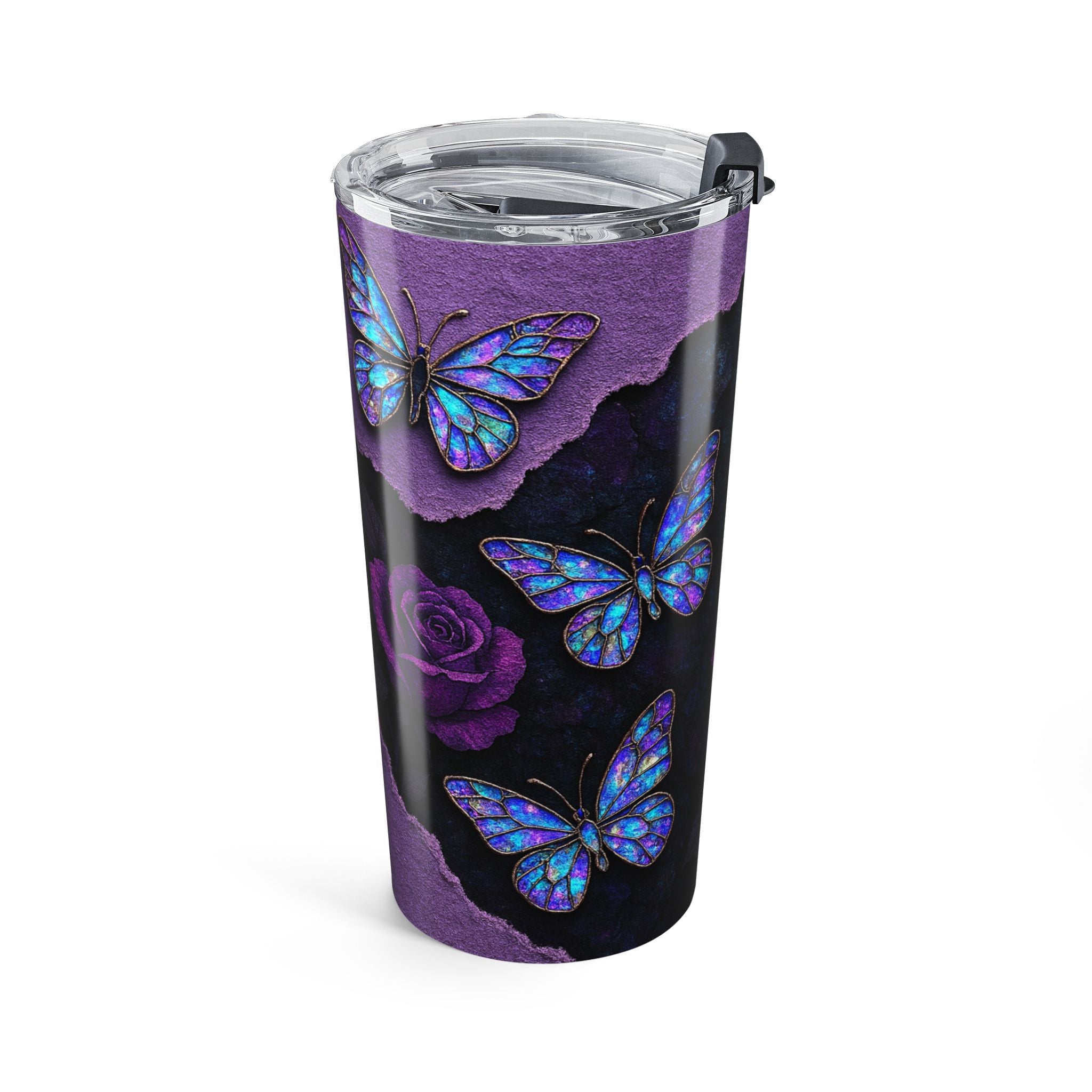 20oz Purple Butterfly & Rose Insulated Tumbler
