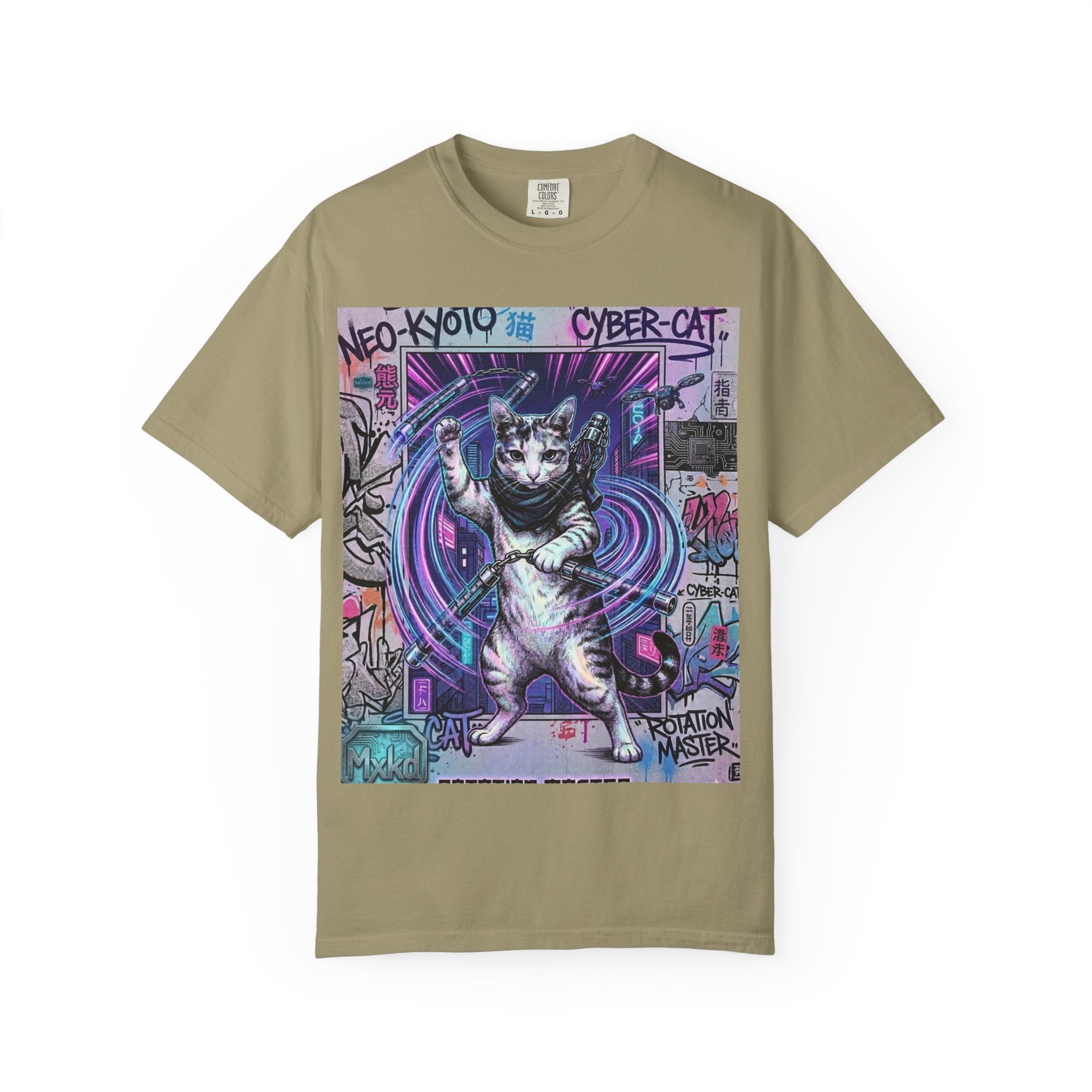 Cyber Cat T-Shirt — Neo-Kyoto Street Art Graphic Tee
