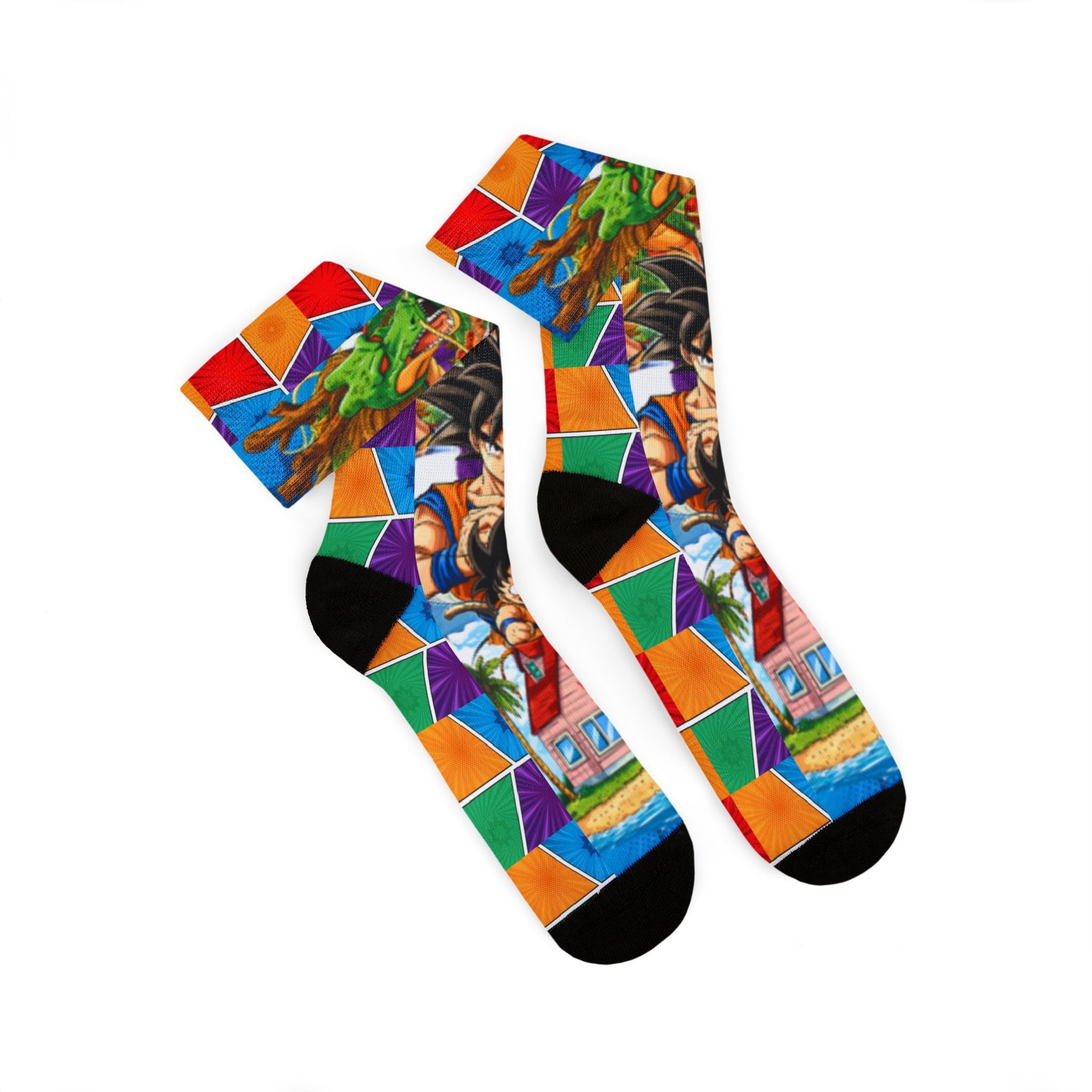 Colorful Dragon Ball Anime Sublimation Socks — Vibrant Geometric Crew Socks