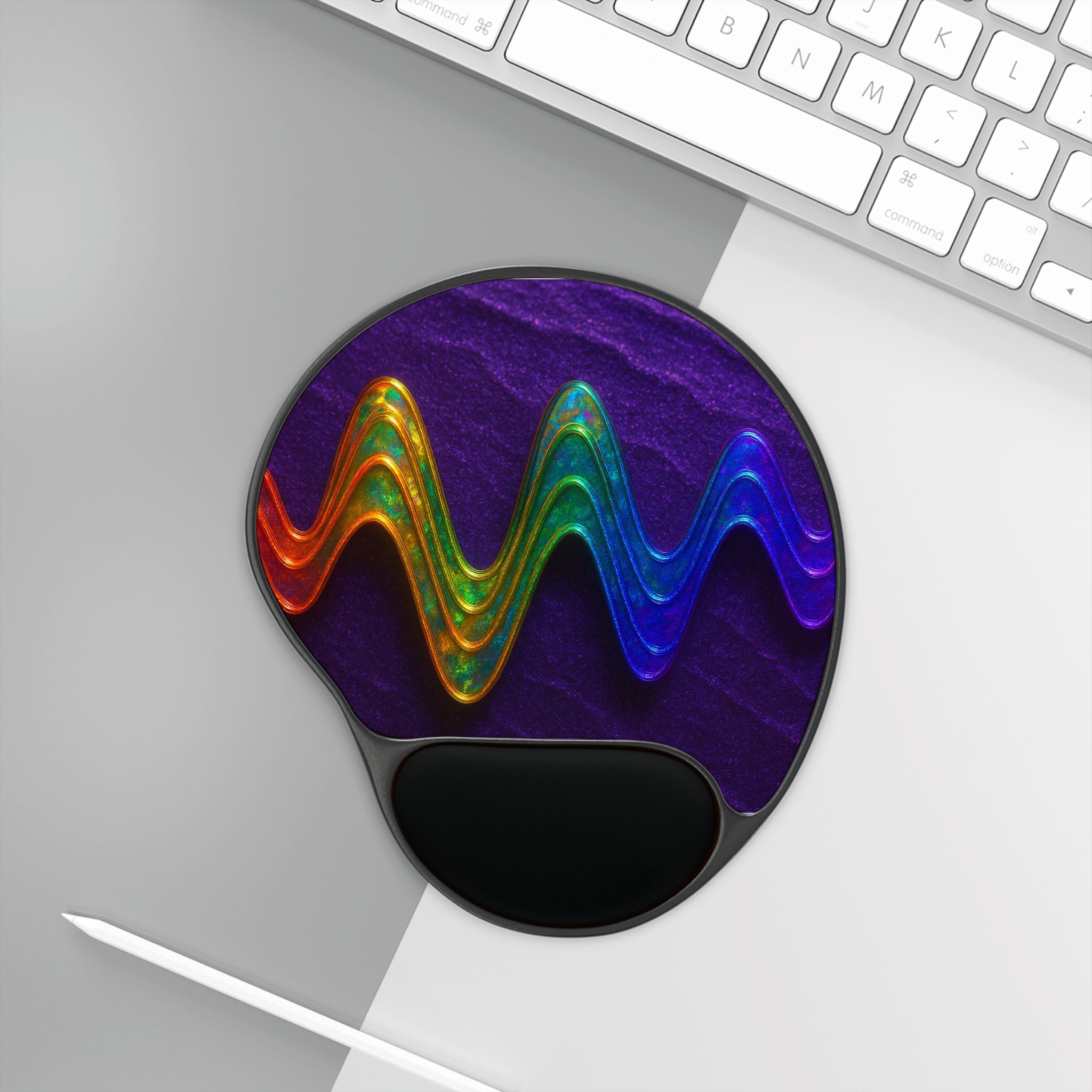 Rainbow Wave Ergonomic Mouse Pad with Wrist Rest — Colorful Desk Accessory for Gamers & Creatives