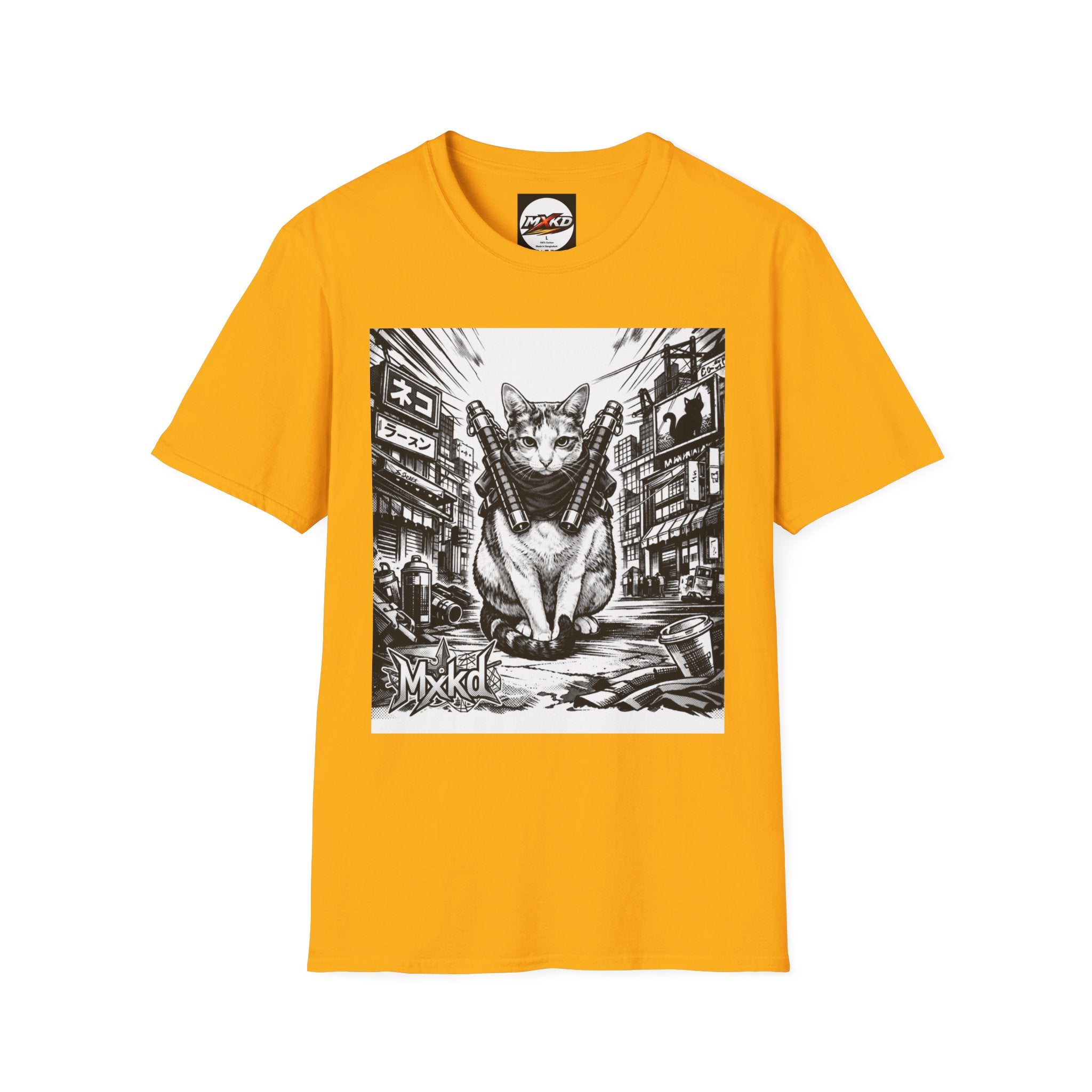 Cat Samurai T‑Shirt — Urban Noir Graphic Tee (Mxkd)