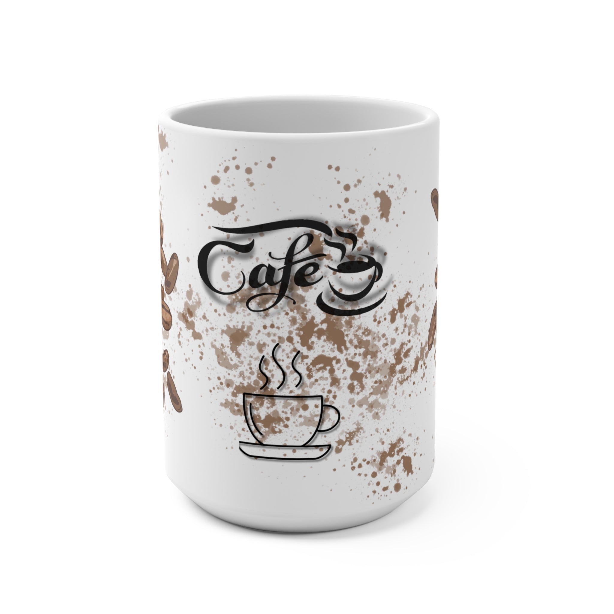 Coffee Beans and Cup Mug  Cafe Coffee 15oz Ceramic