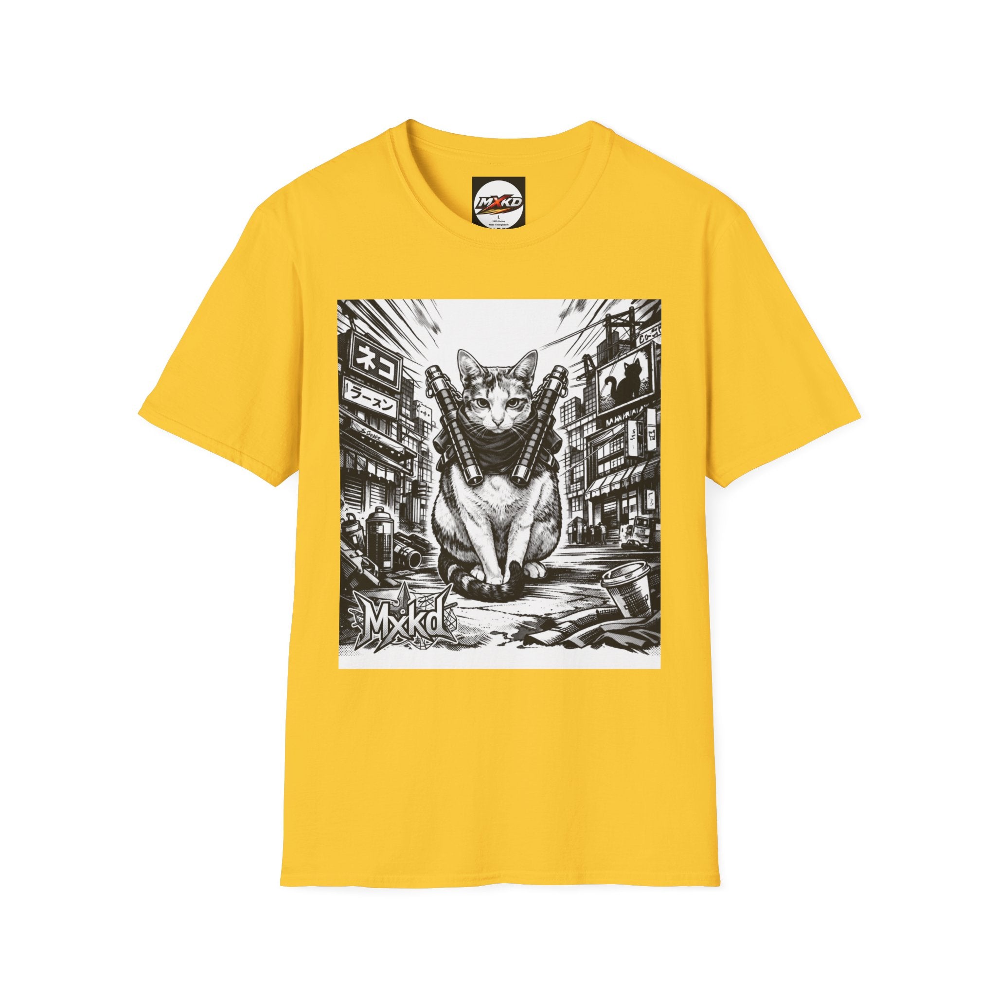 Cat Samurai T‑Shirt — Urban Noir Graphic Tee (Mxkd)