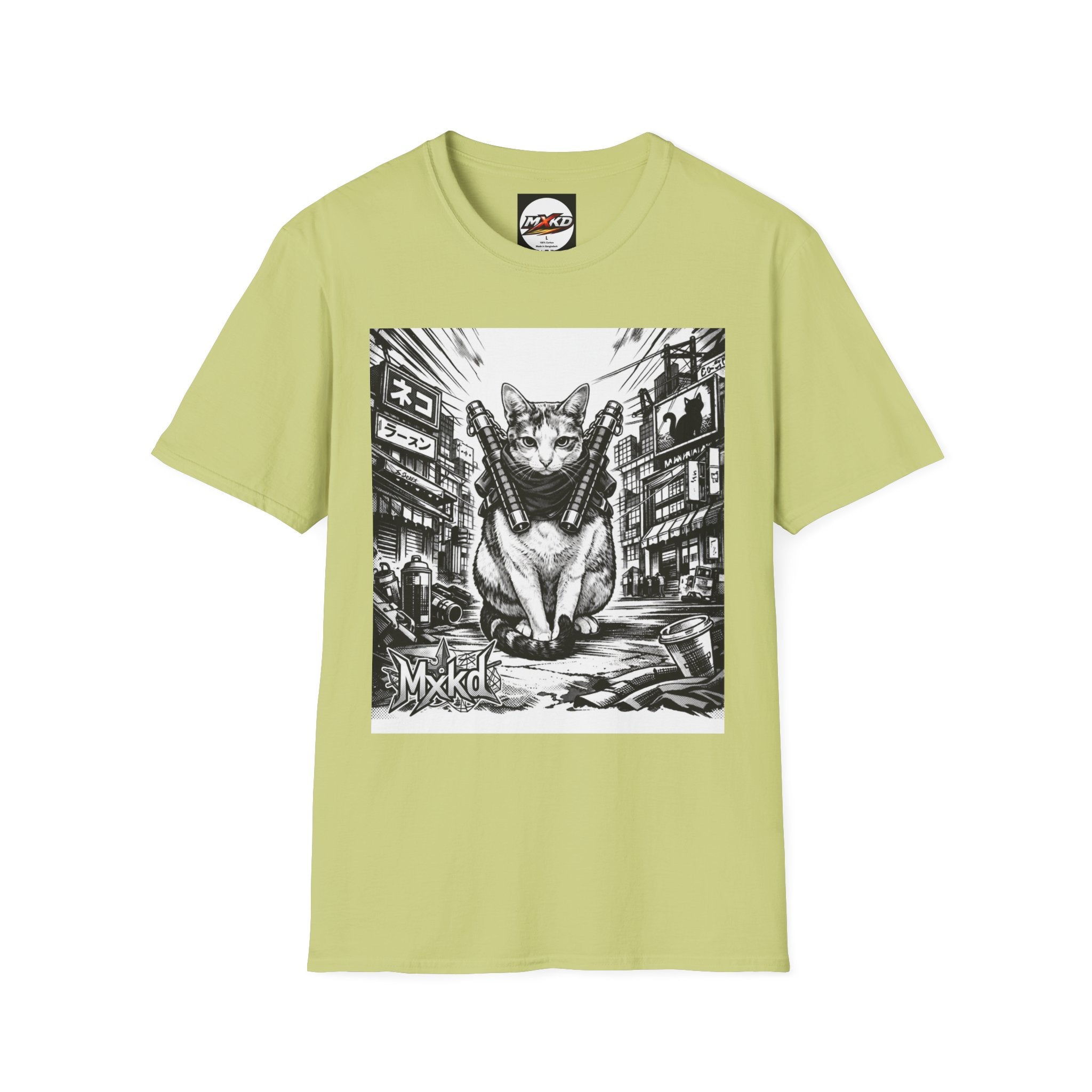 Cat Samurai T‑Shirt — Urban Noir Graphic Tee (Mxkd)