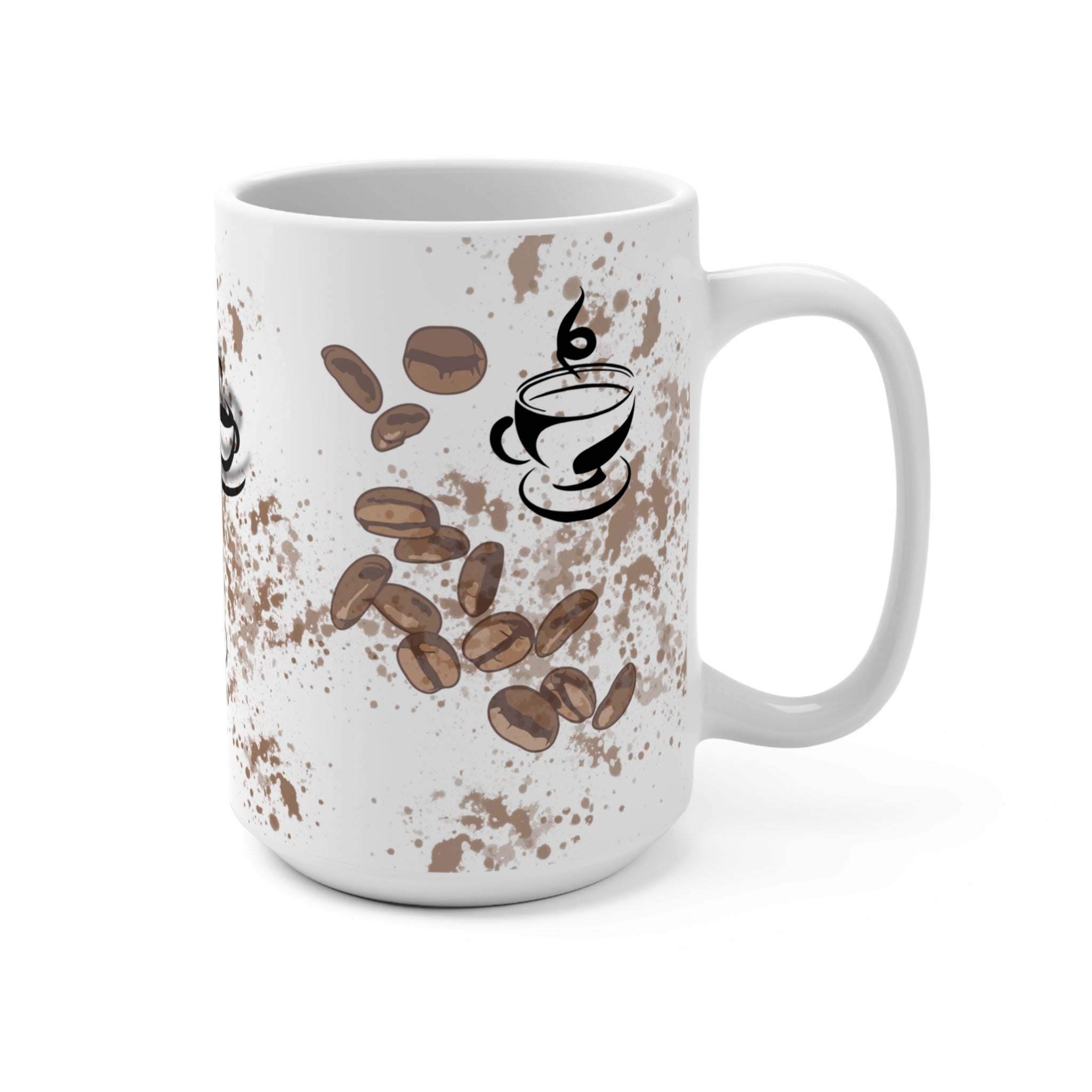 Coffee Beans and Cup Mug  Cafe Coffee 15oz Ceramic