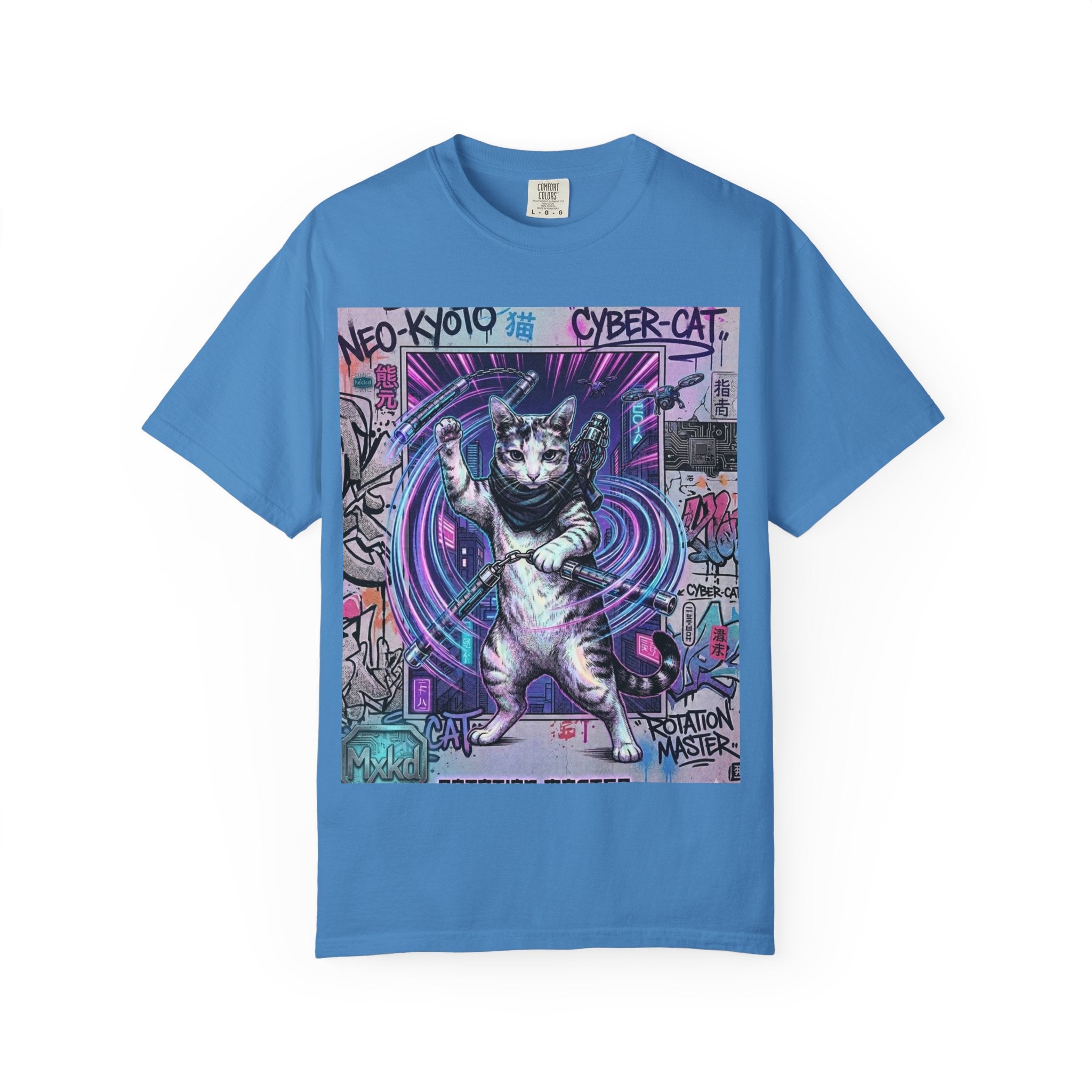 Cyber Cat T-Shirt — Neo-Kyoto Street Art Graphic Tee