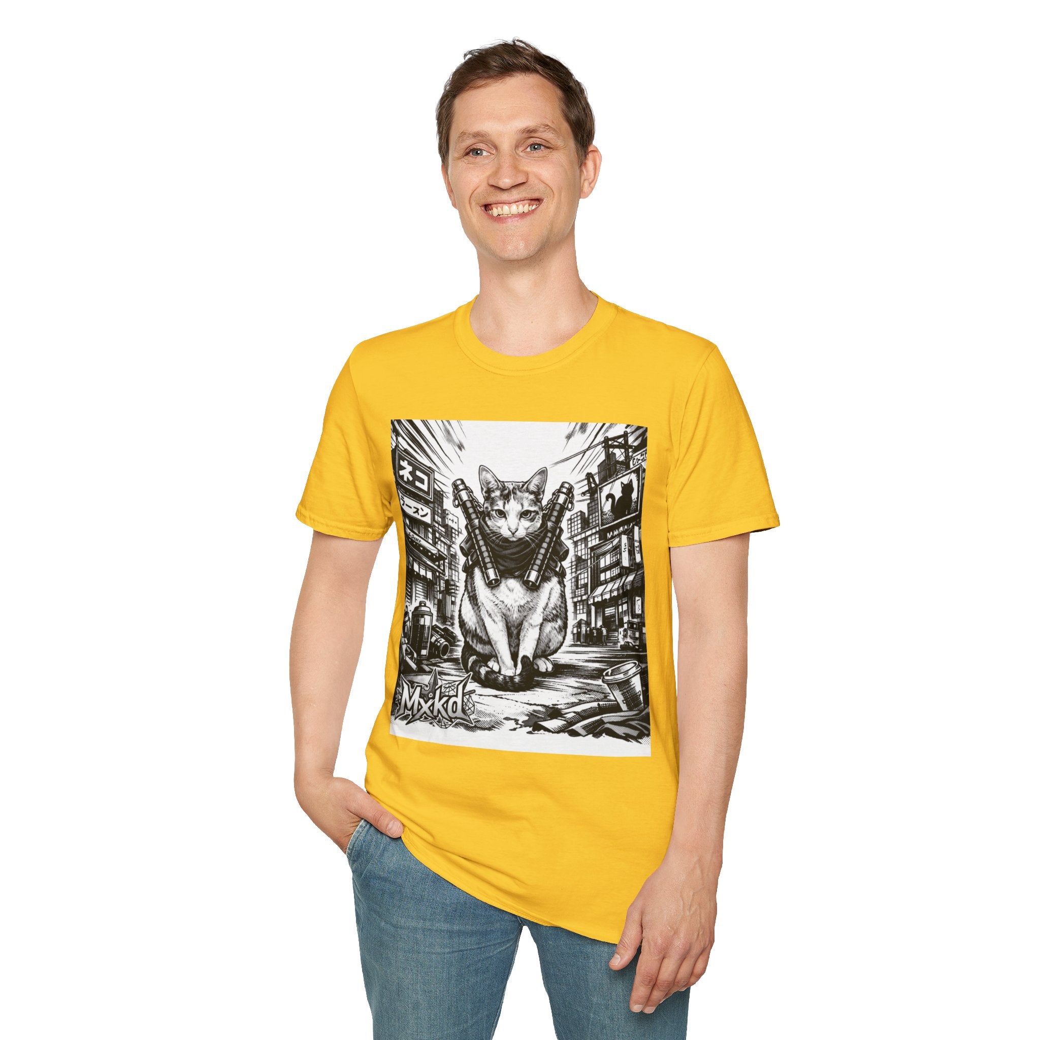 Cat Samurai T‑Shirt — Urban Noir Graphic Tee (Mxkd)