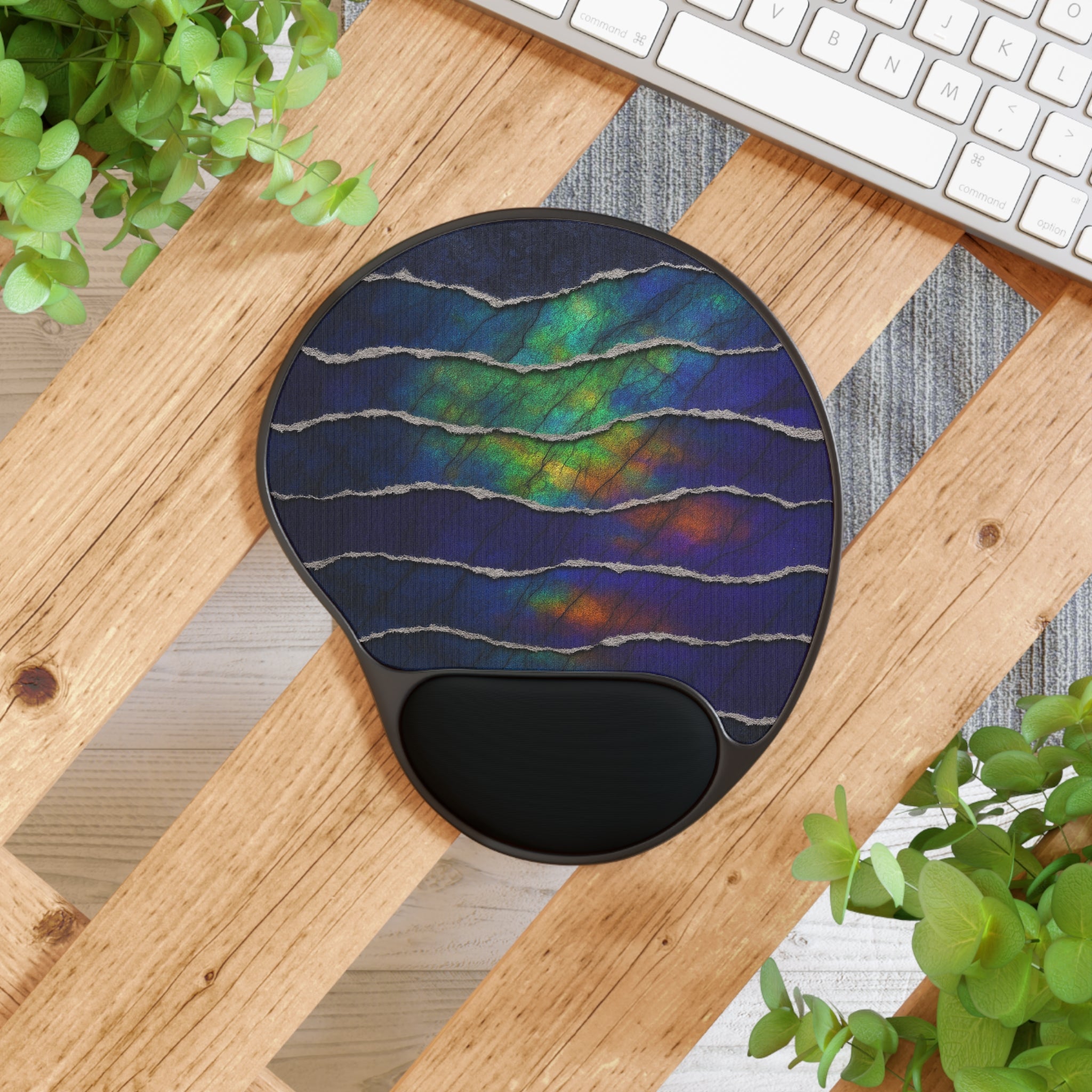 Aurora Wave Mouse Pad with Wrist Rest