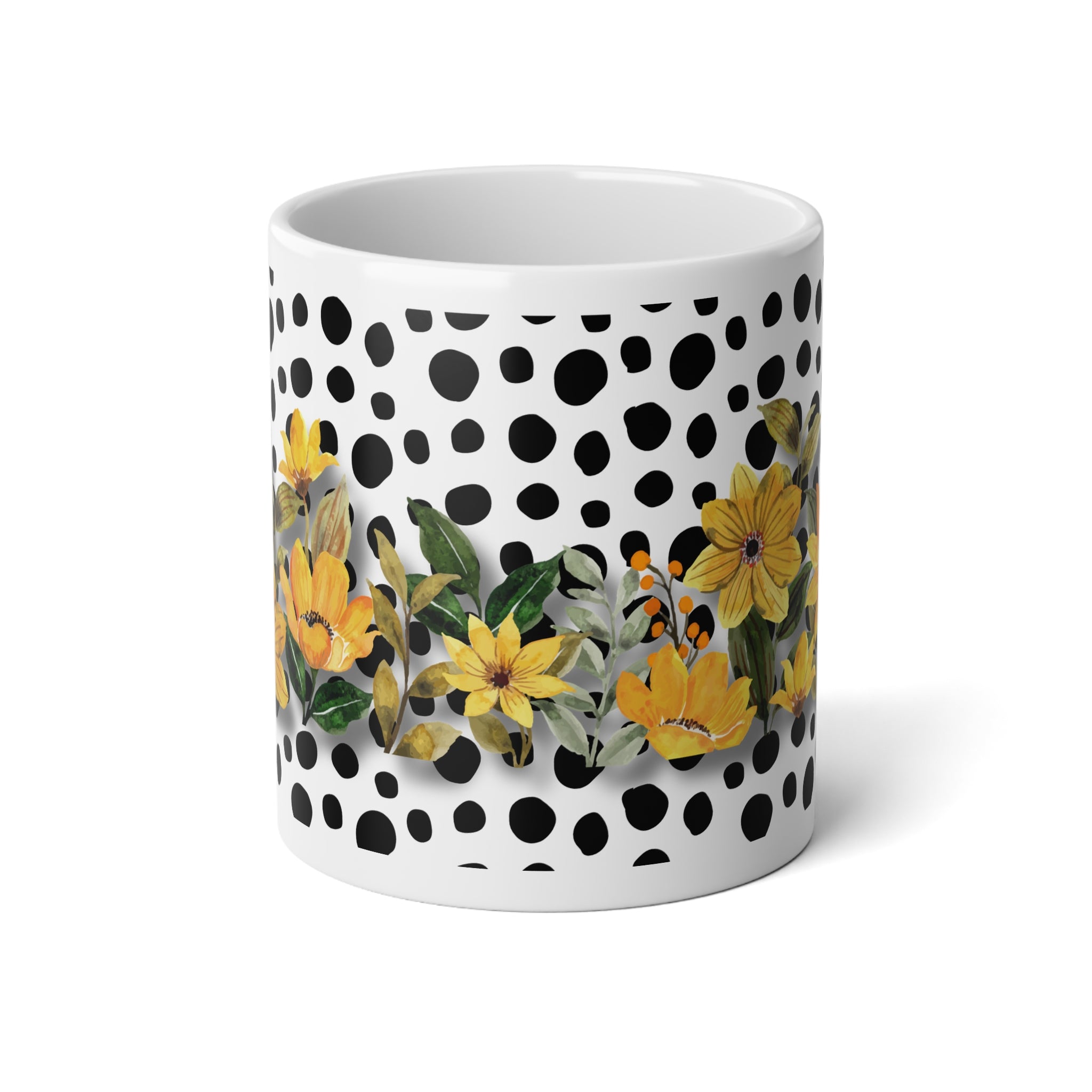 20oz Floral Polka Dot Jumbo Mug – Yellow Wildflower Coffee Cup