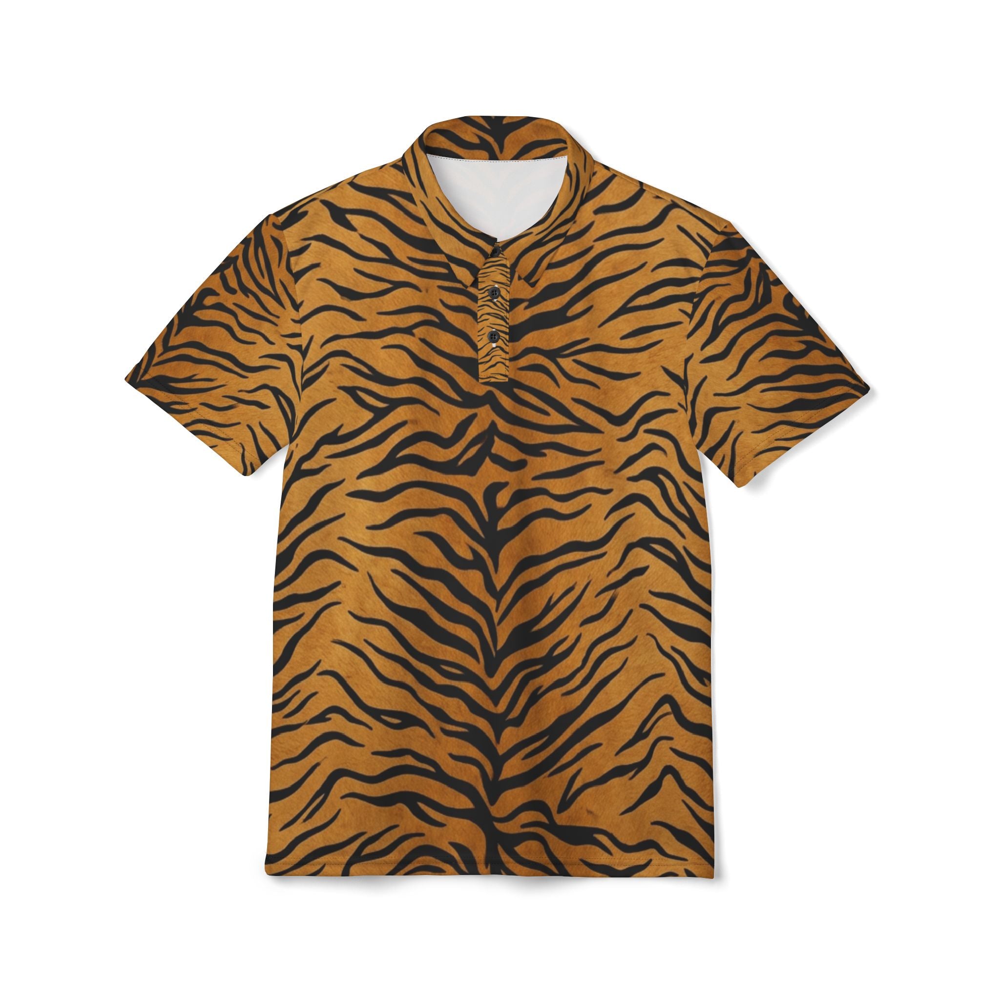 Tiger Stripe Polo Shirt — All-Over Print Animal Print Golf Polo