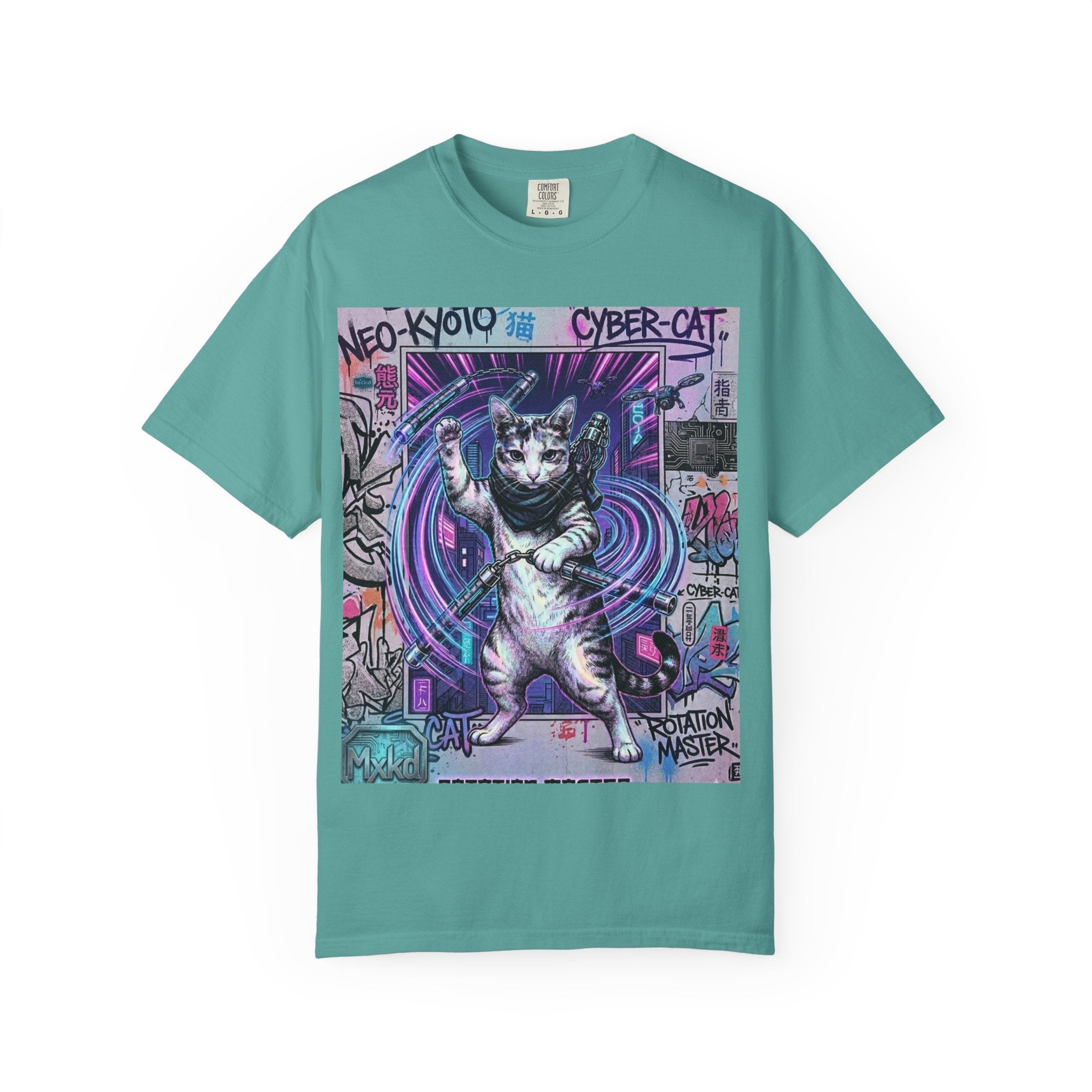Cyber Cat T-Shirt — Neo-Kyoto Street Art Graphic Tee