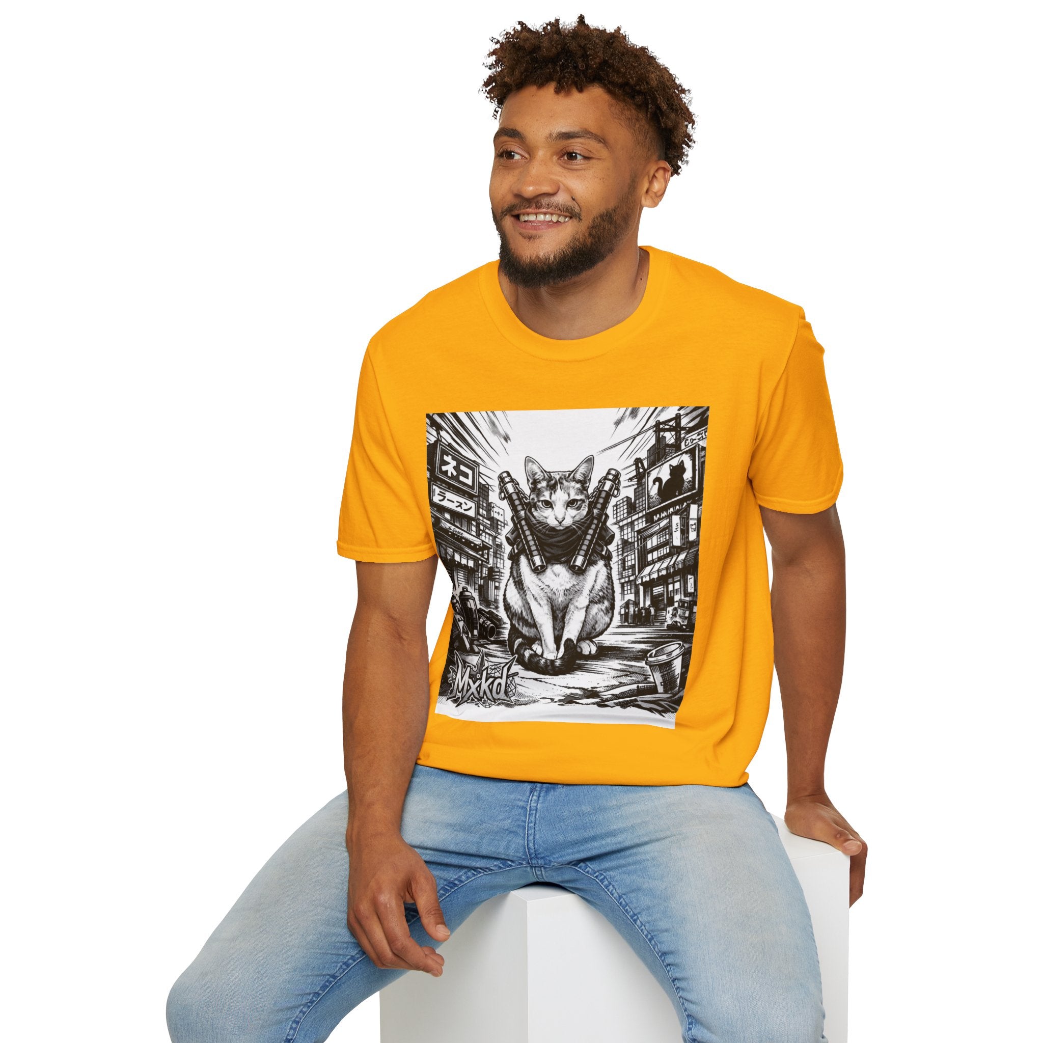 Cat Samurai T‑Shirt — Urban Noir Graphic Tee (Mxkd)