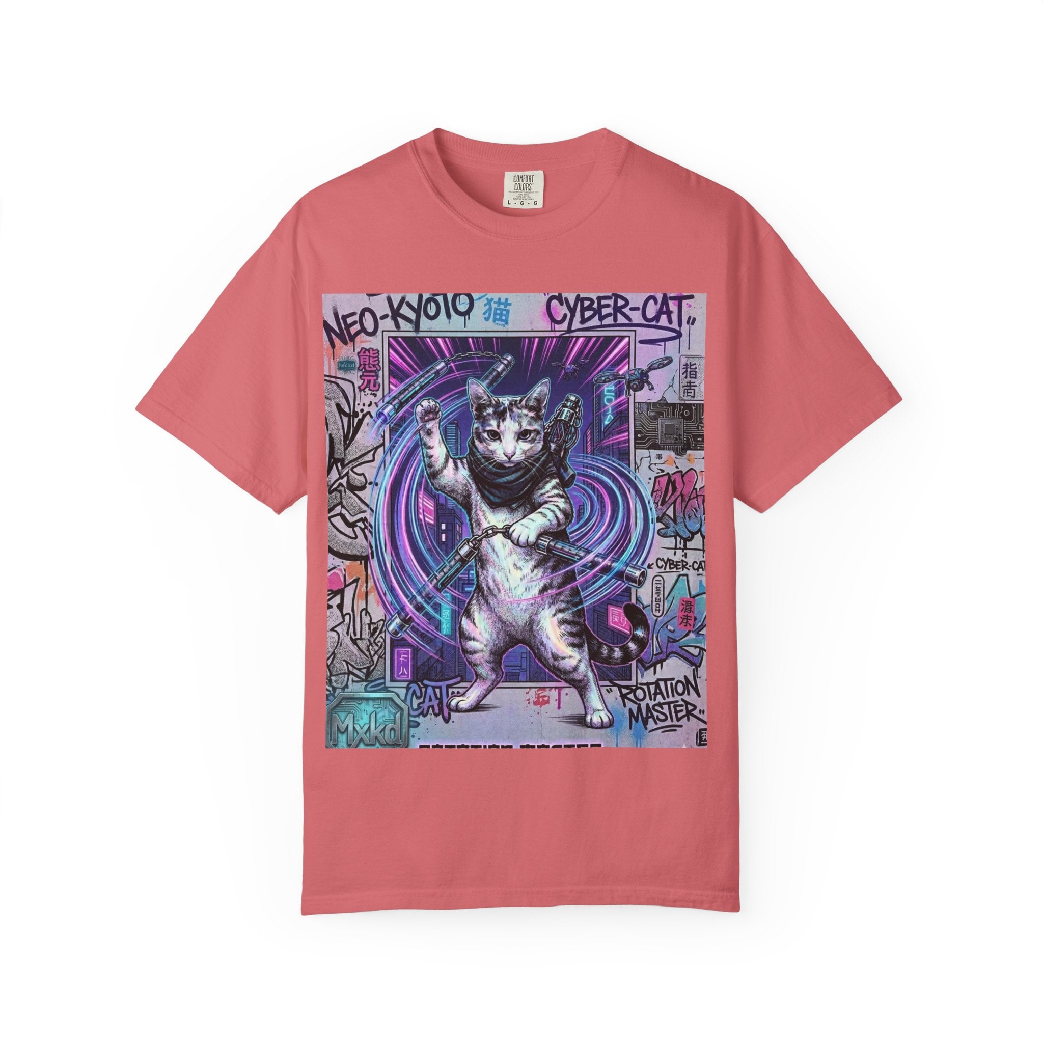 Cyber Cat T-Shirt — Neo-Kyoto Street Art Graphic Tee
