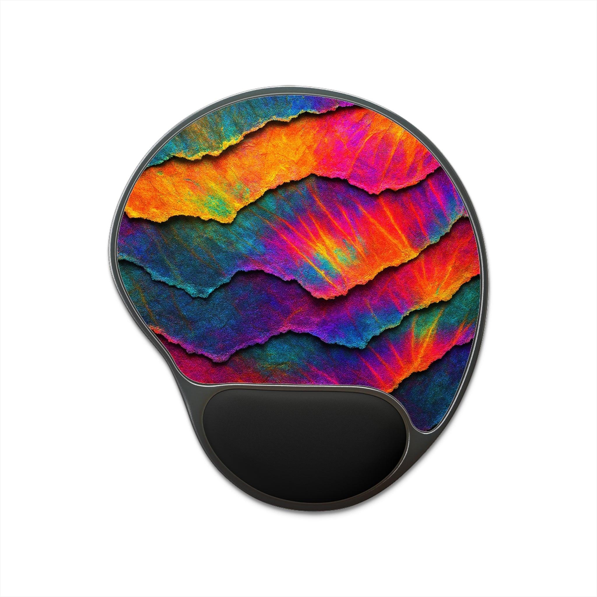 Abstract Rainbow Waves Mouse Pad with Wrist Rest — Ergonomic Gaming & Office Accessory
