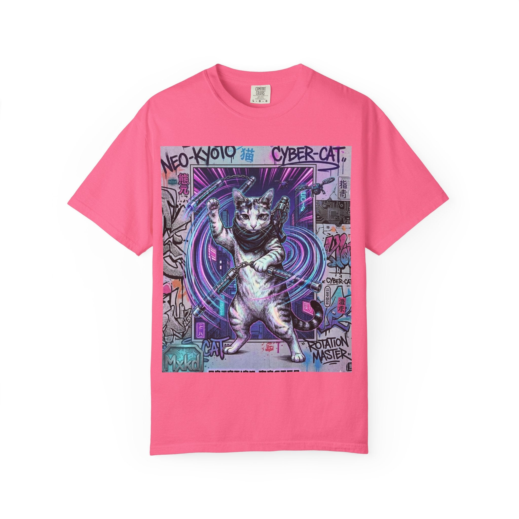Cyber Cat T-Shirt — Neo-Kyoto Street Art Graphic Tee