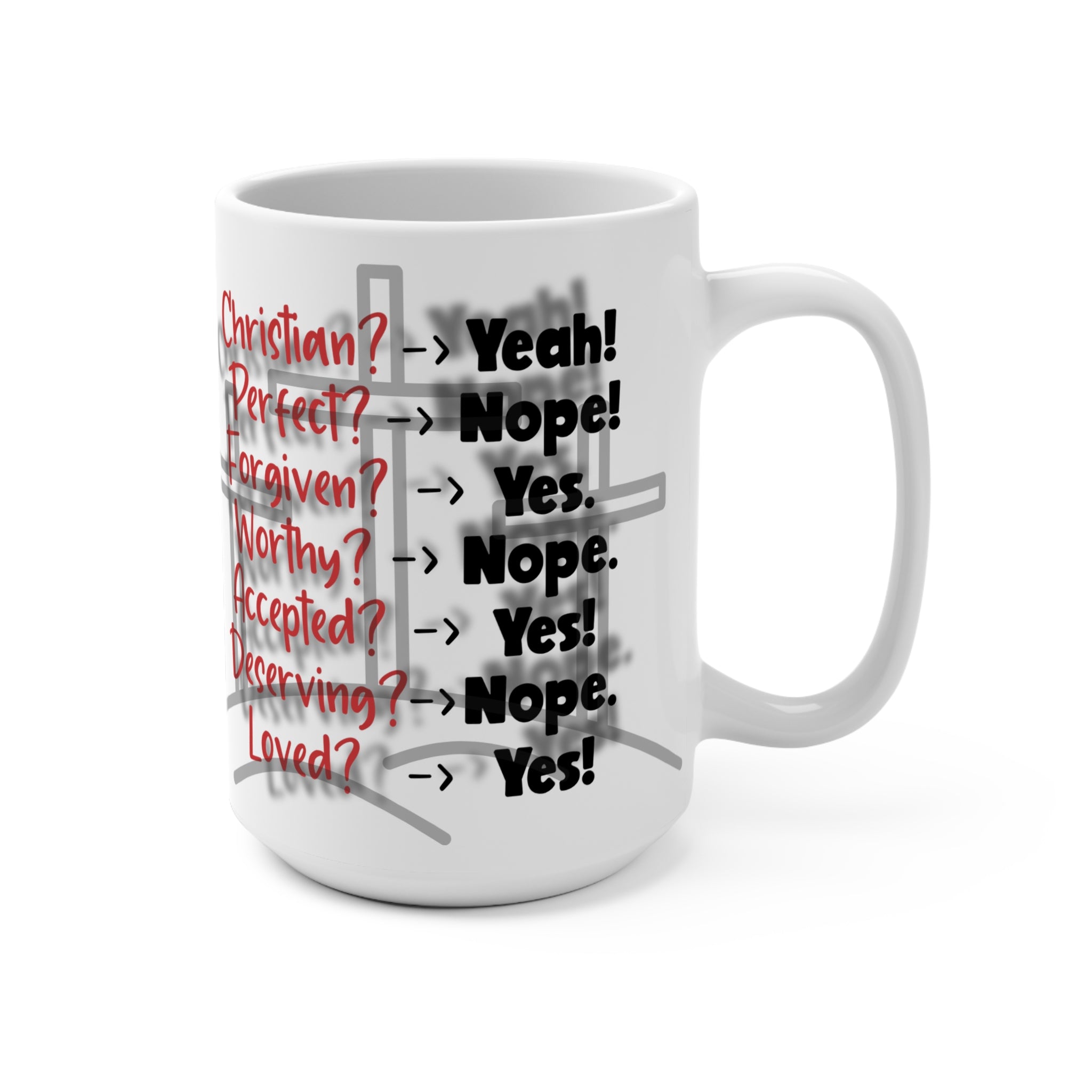 Christian Faith Checklist Mug | Yes No Cross Graphic 15oz