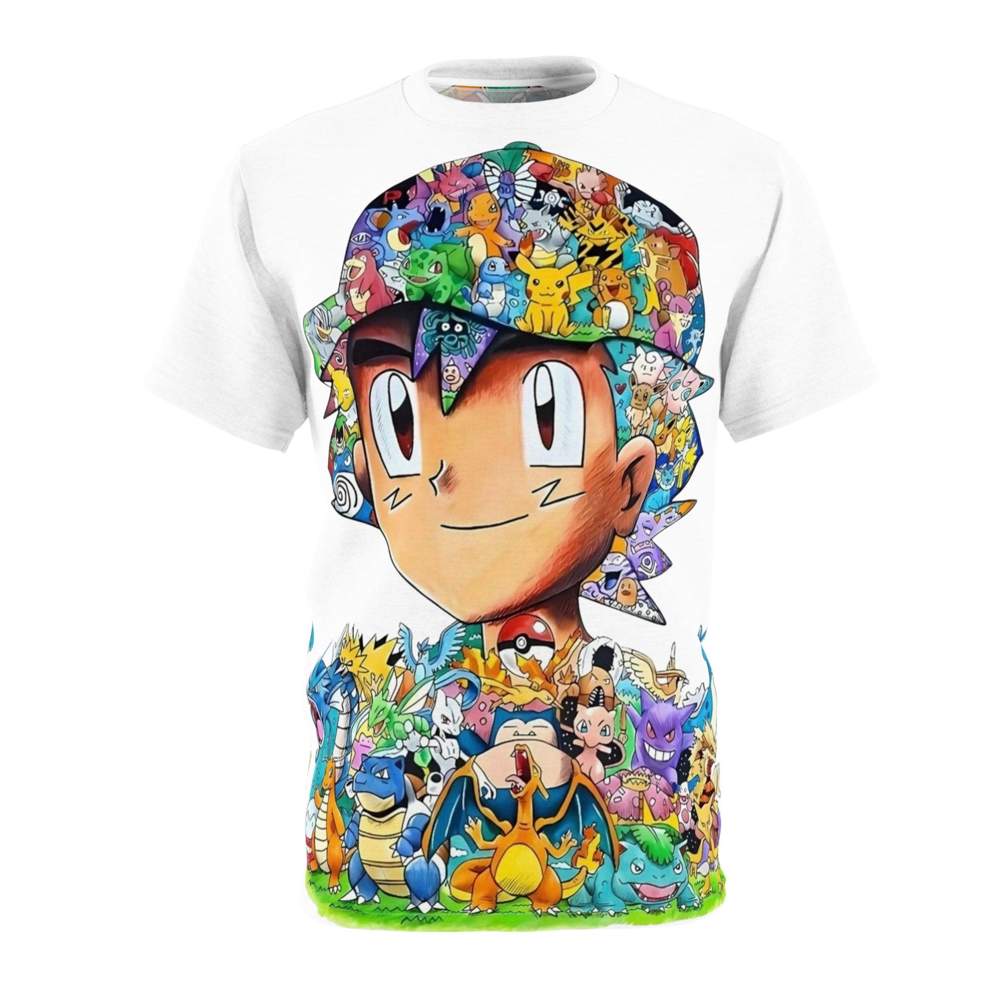 All-Over Anime Trainer Tee — Colorful Collage Design