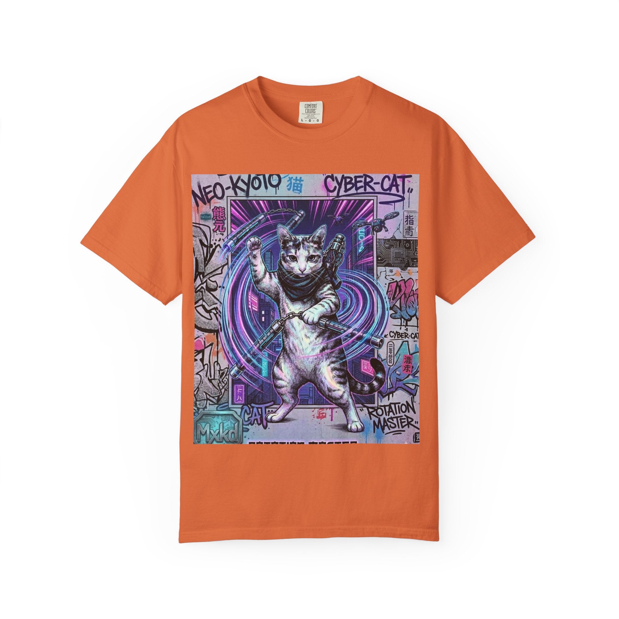 Cyber Cat T-Shirt — Neo-Kyoto Street Art Graphic Tee