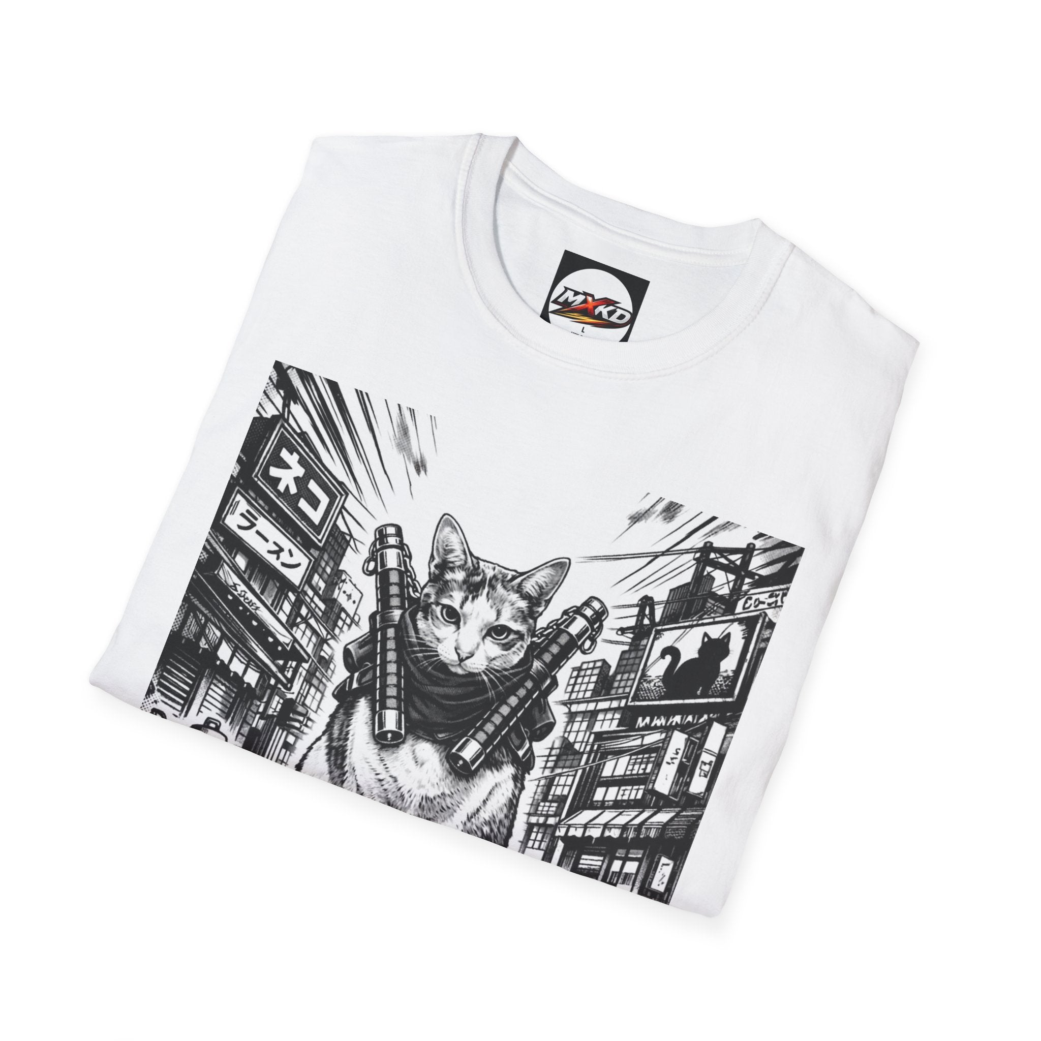 Cat Samurai T‑Shirt — Urban Noir Graphic Tee (Mxkd)