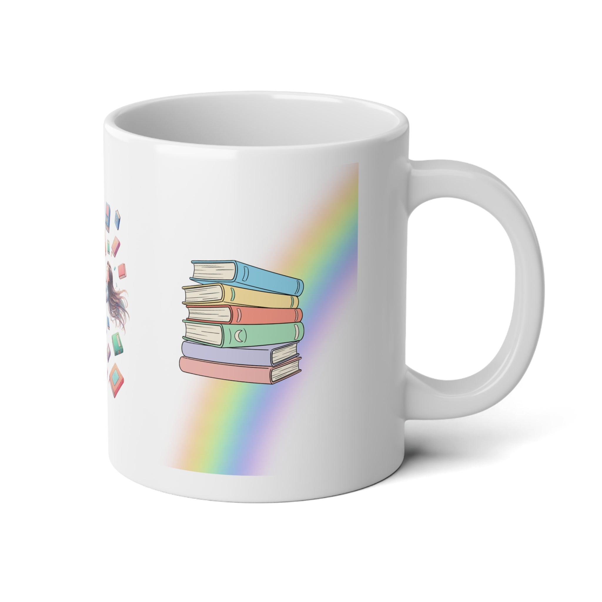 20oz Jumbo Booklover Mug — Rainbow Reading Girl Coffee Cup
