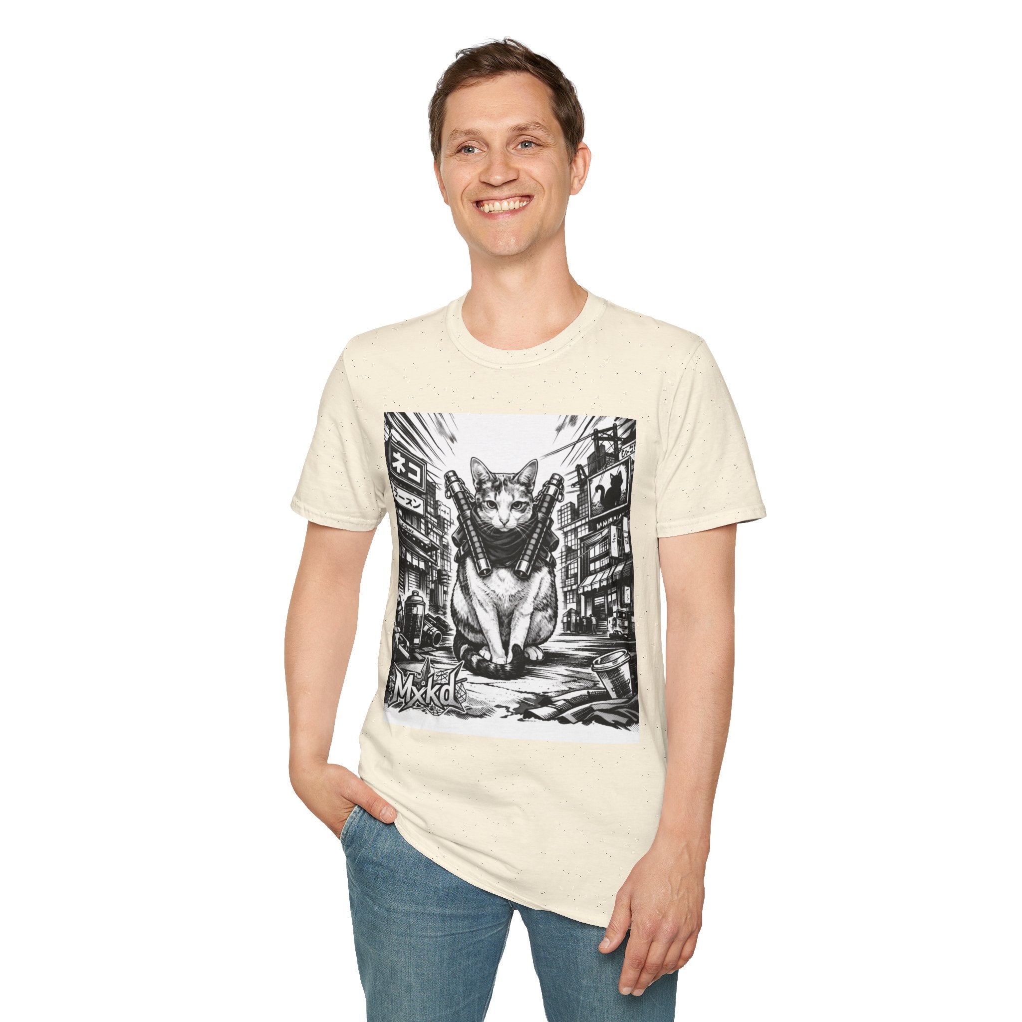 Cat Samurai T‑Shirt — Urban Noir Graphic Tee (Mxkd)