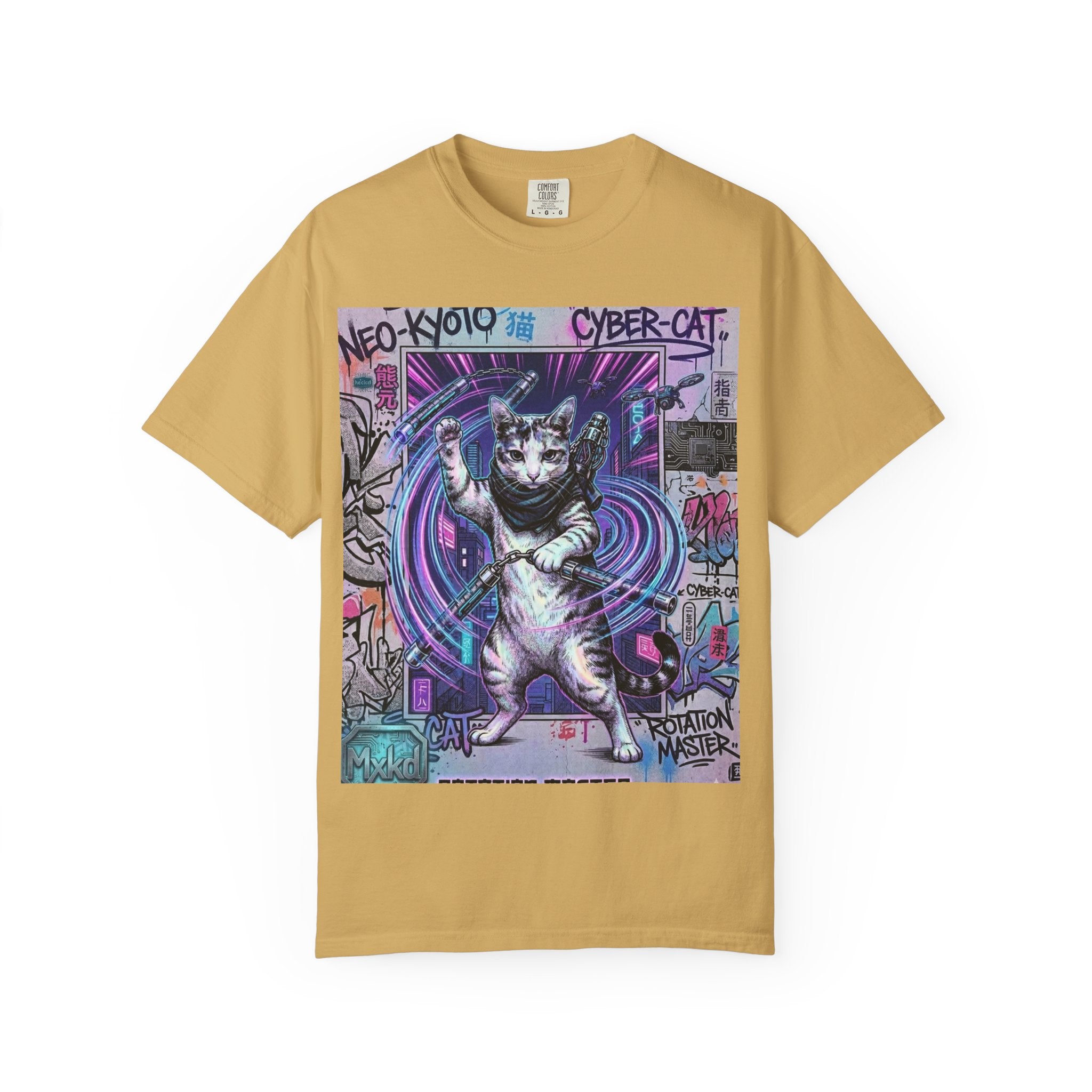 Cyber Cat T-Shirt — Neo-Kyoto Street Art Graphic Tee
