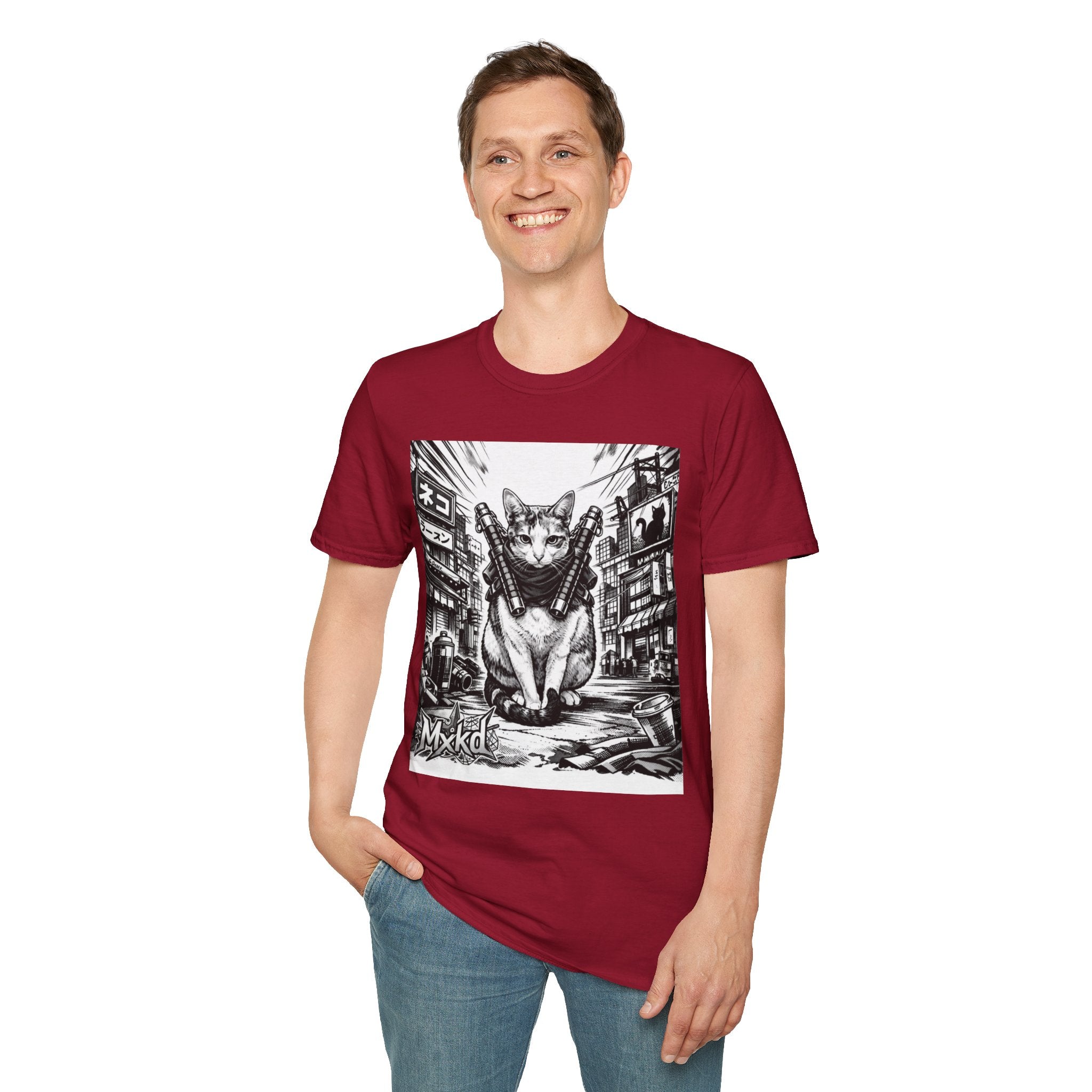 Cat Samurai T‑Shirt — Urban Noir Graphic Tee (Mxkd)