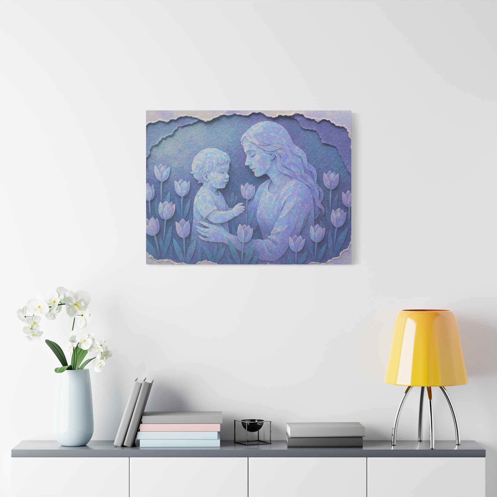 Mother and Child Tulip Matte Canvas Wall Art — Stretched 1.25"