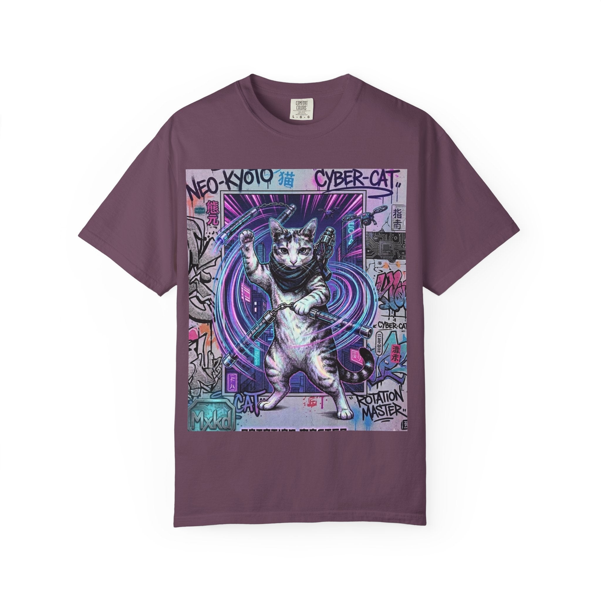 Cyber Cat T-Shirt — Neo-Kyoto Street Art Graphic Tee