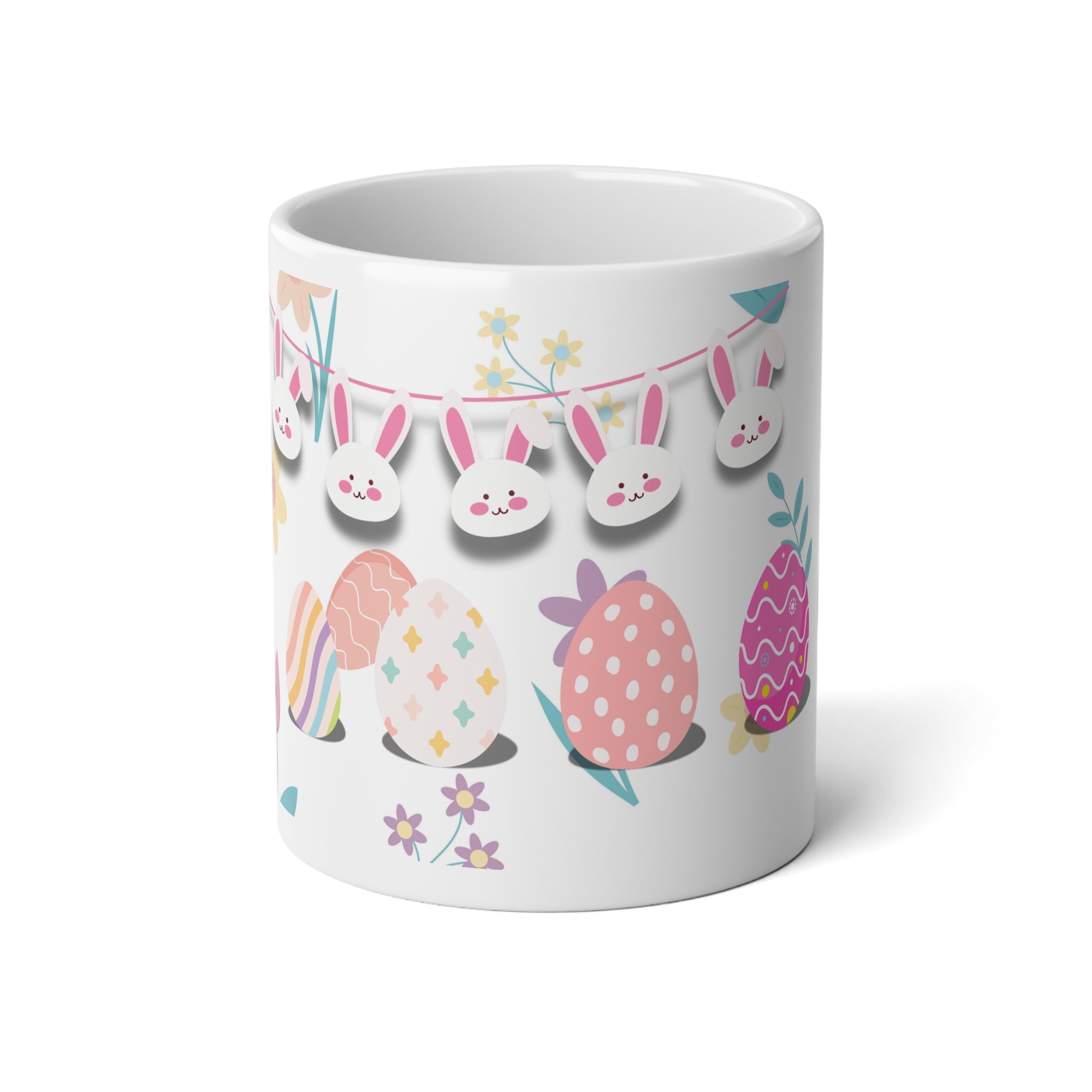 Easter Bunny & Painted Eggs Jumbo Mug — 20oz Spring Holiday Coffee Cup