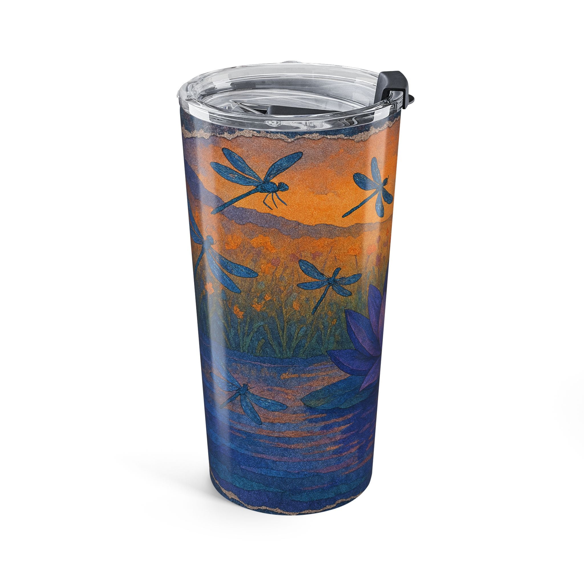 20oz Lotus & Dragonfly Tumbler — Sunset Floral Insulated Travel Cup
