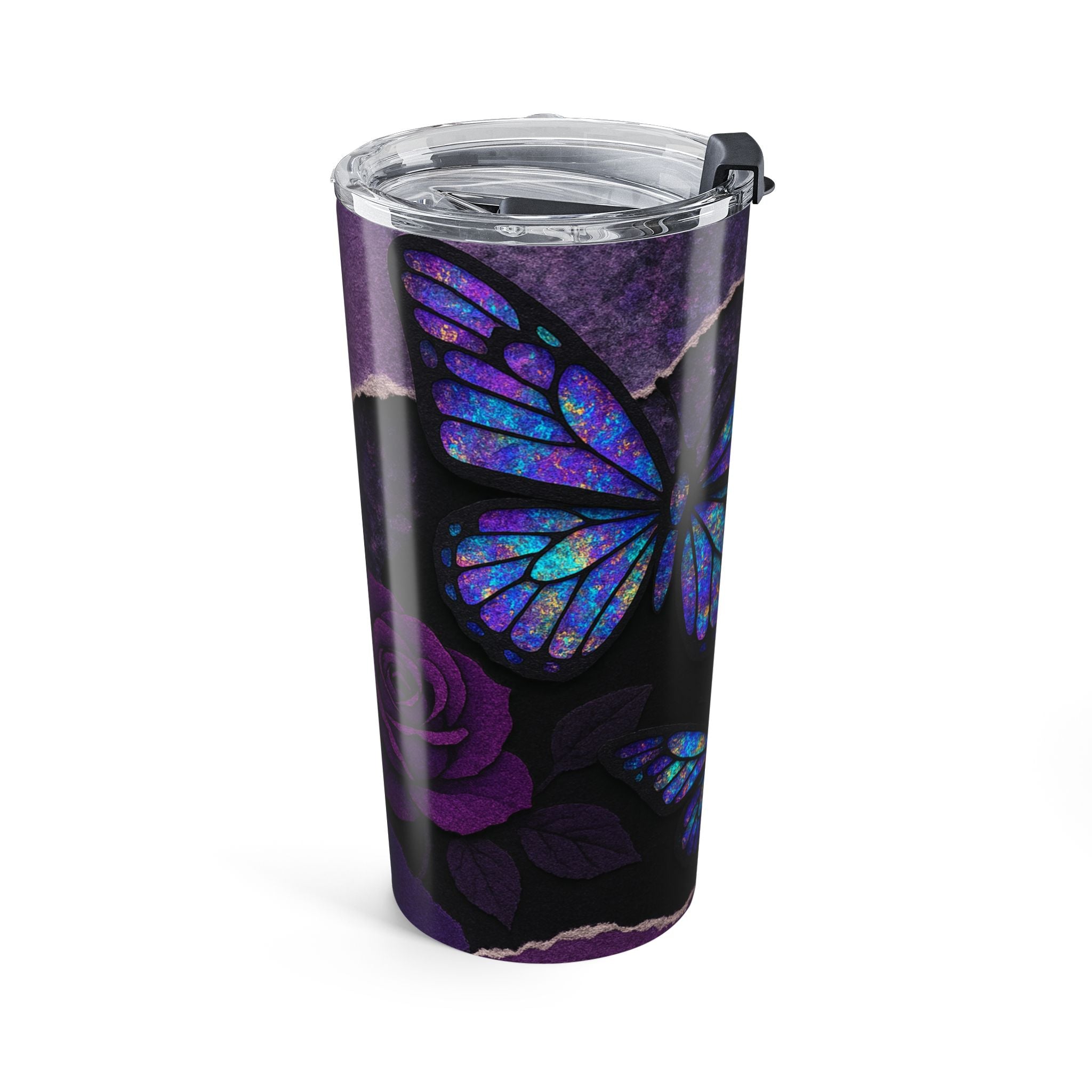 Purple Butterfly & Rose 20oz Tumbler — Insulated Travel Cup