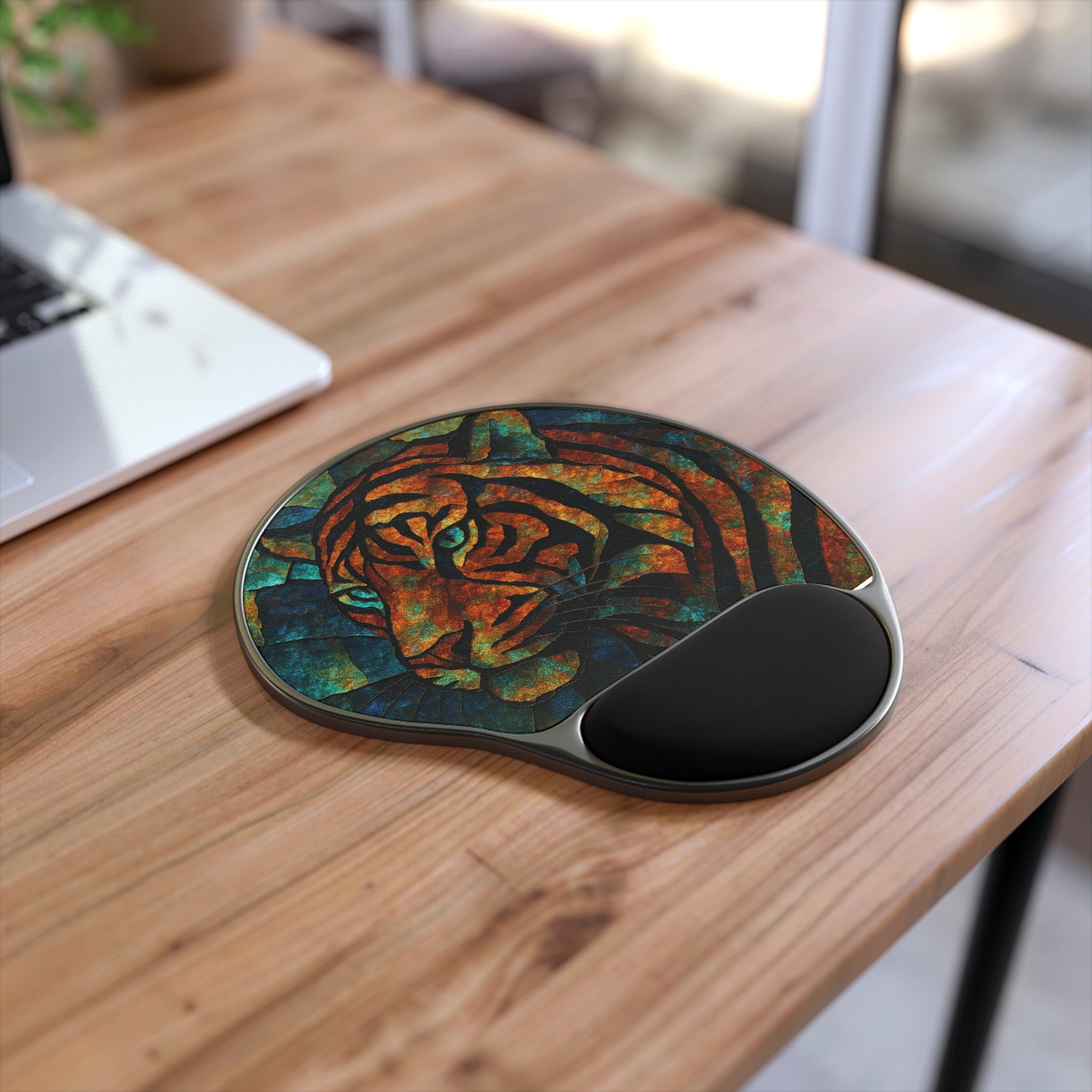 Tiger Stained-Glass Memory Foam Mouse Pad with Wrist Rest