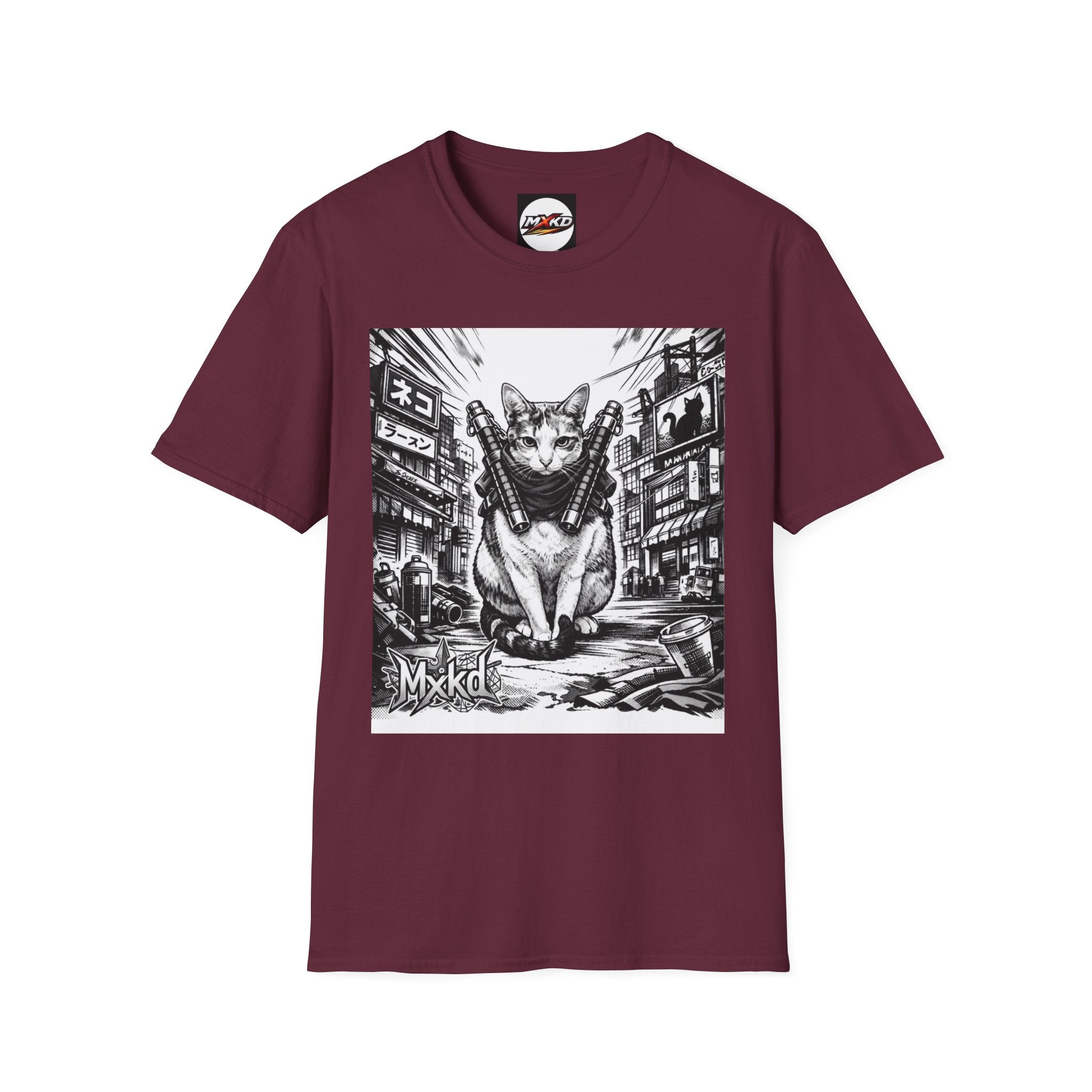 Cat Samurai T‑Shirt — Urban Noir Graphic Tee (Mxkd)