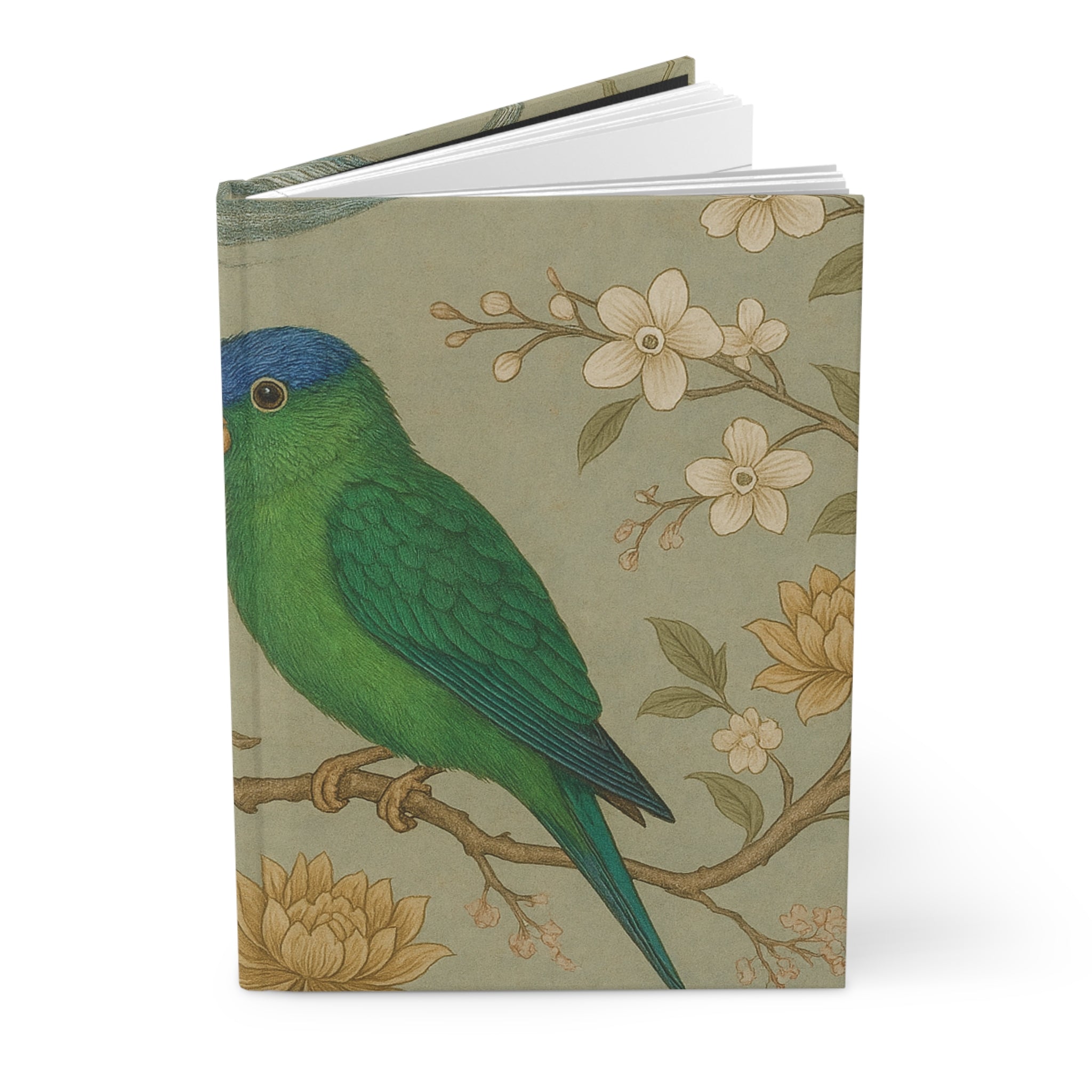 Botanical Parrot Hardcover Journal — Floral Vintage Bird Notebook
