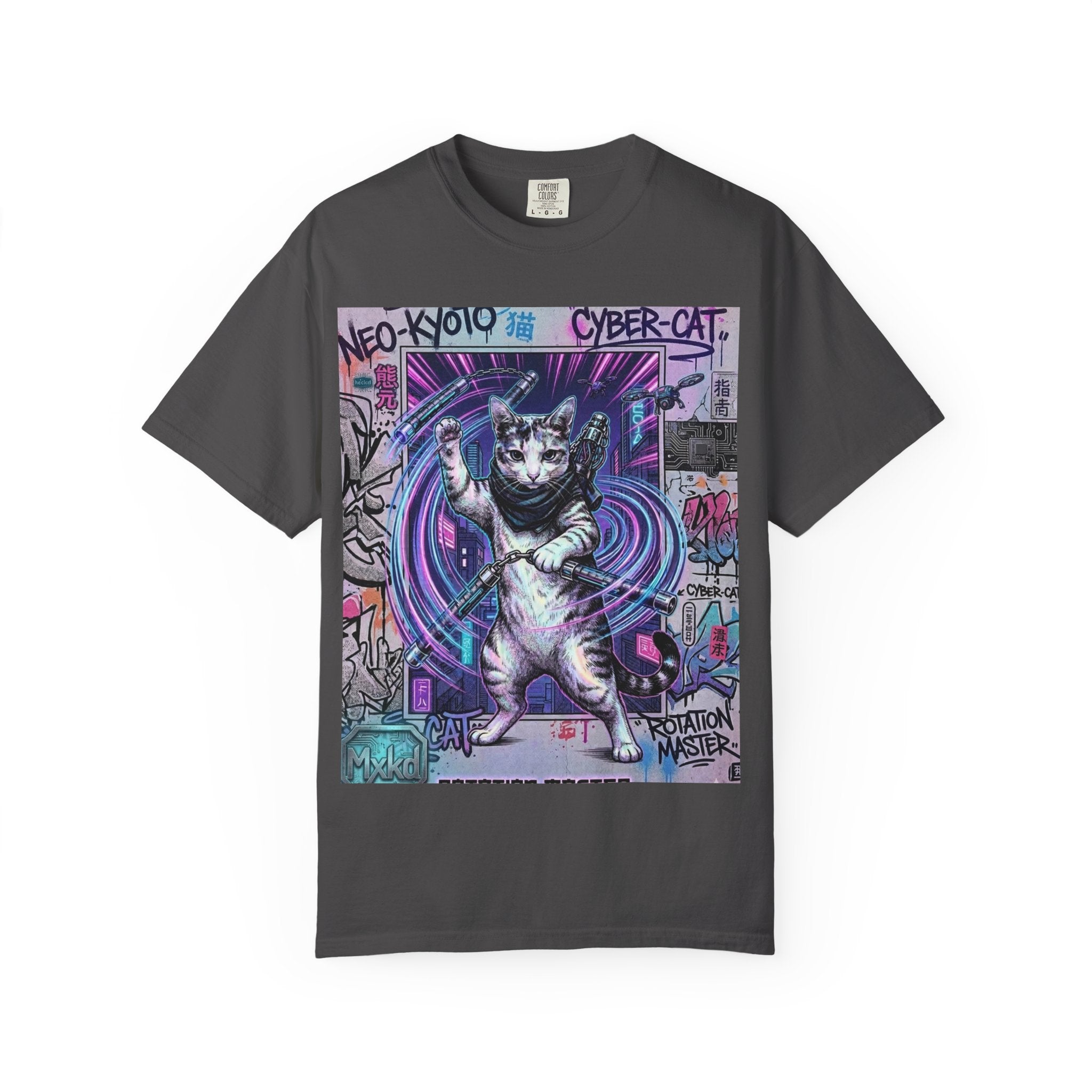 Cyber Cat T-Shirt — Neo-Kyoto Street Art Graphic Tee
